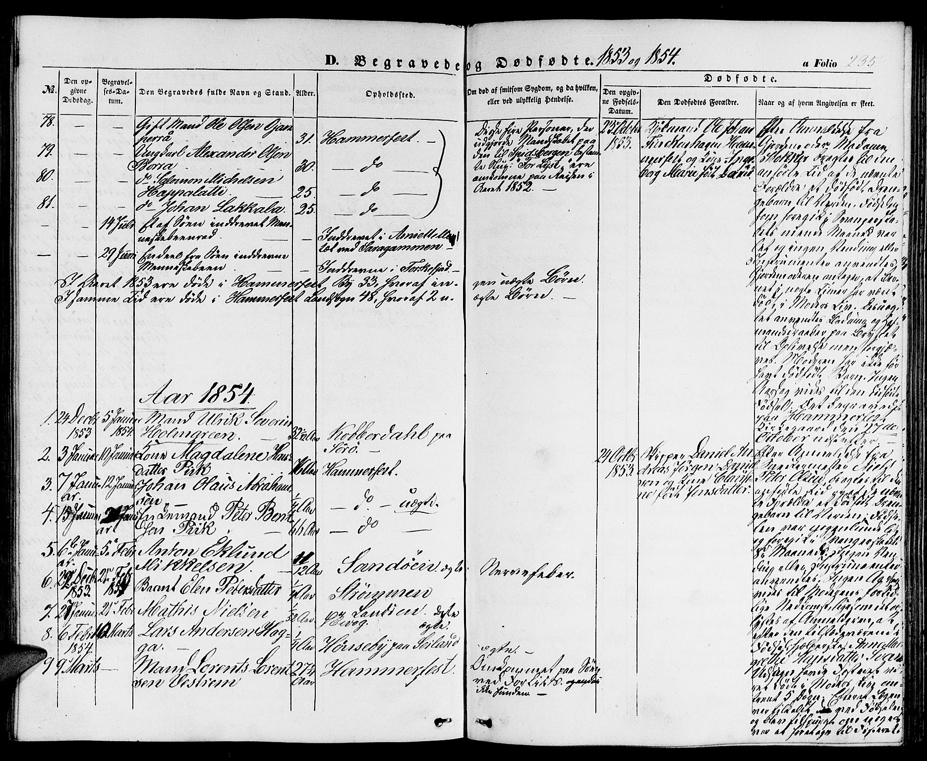 Hammerfest sokneprestkontor, AV/SATØ-S-1347/H/Hb/L0002.klokk: Parish register (copy) no. 2, 1851-1861, p. 235