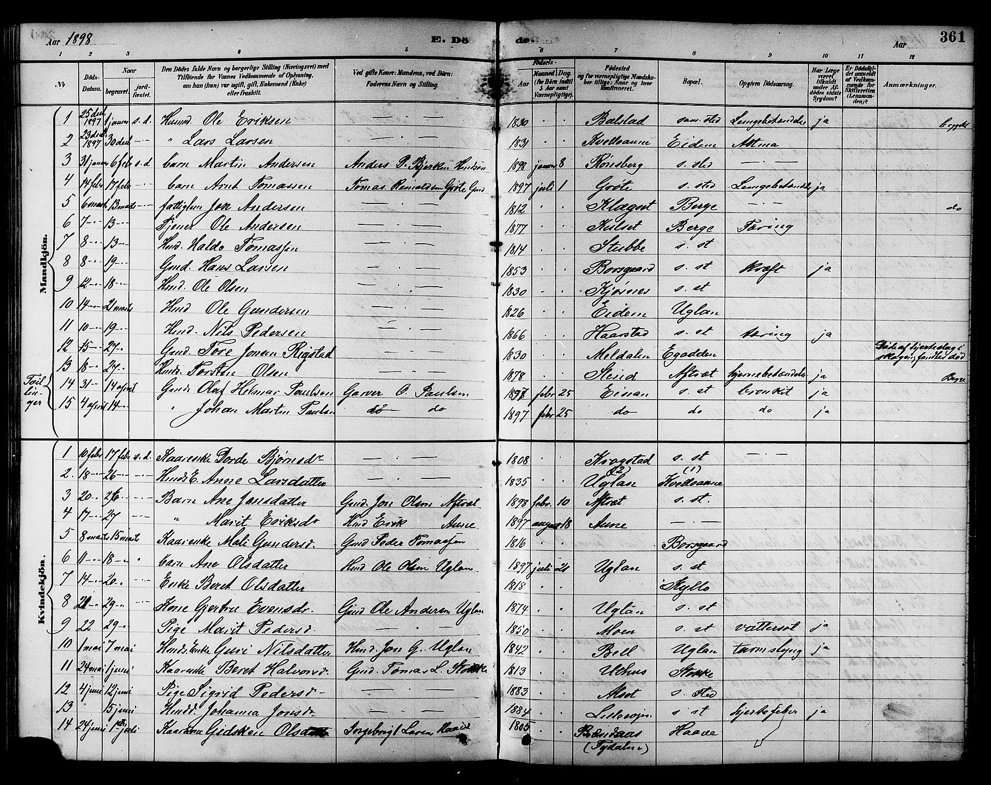 Ministerialprotokoller, klokkerbøker og fødselsregistre - Sør-Trøndelag, AV/SAT-A-1456/695/L1157: Parish register (copy) no. 695C08, 1889-1913, p. 361