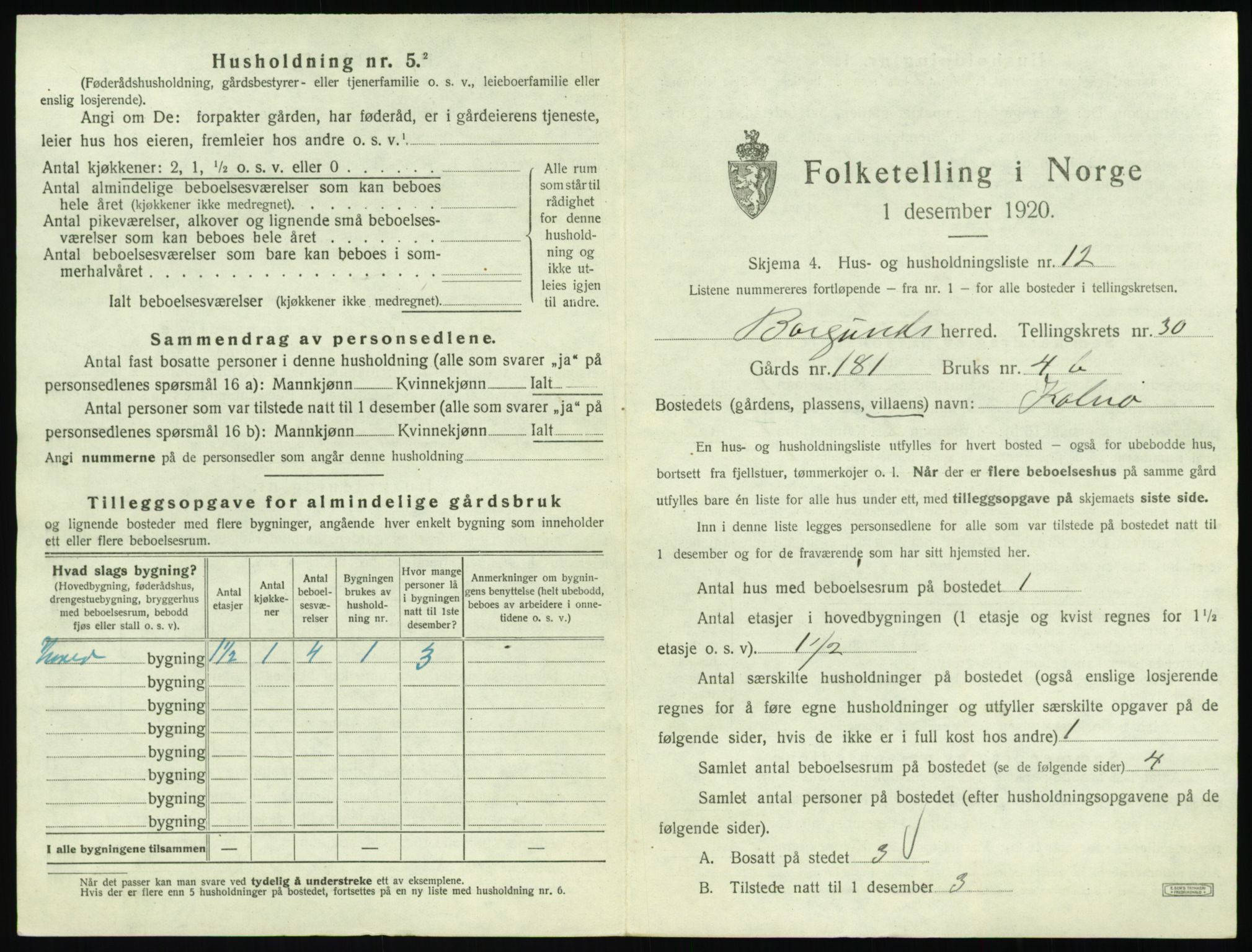 SAT, 1920 census for Borgund, 1920, p. 2396