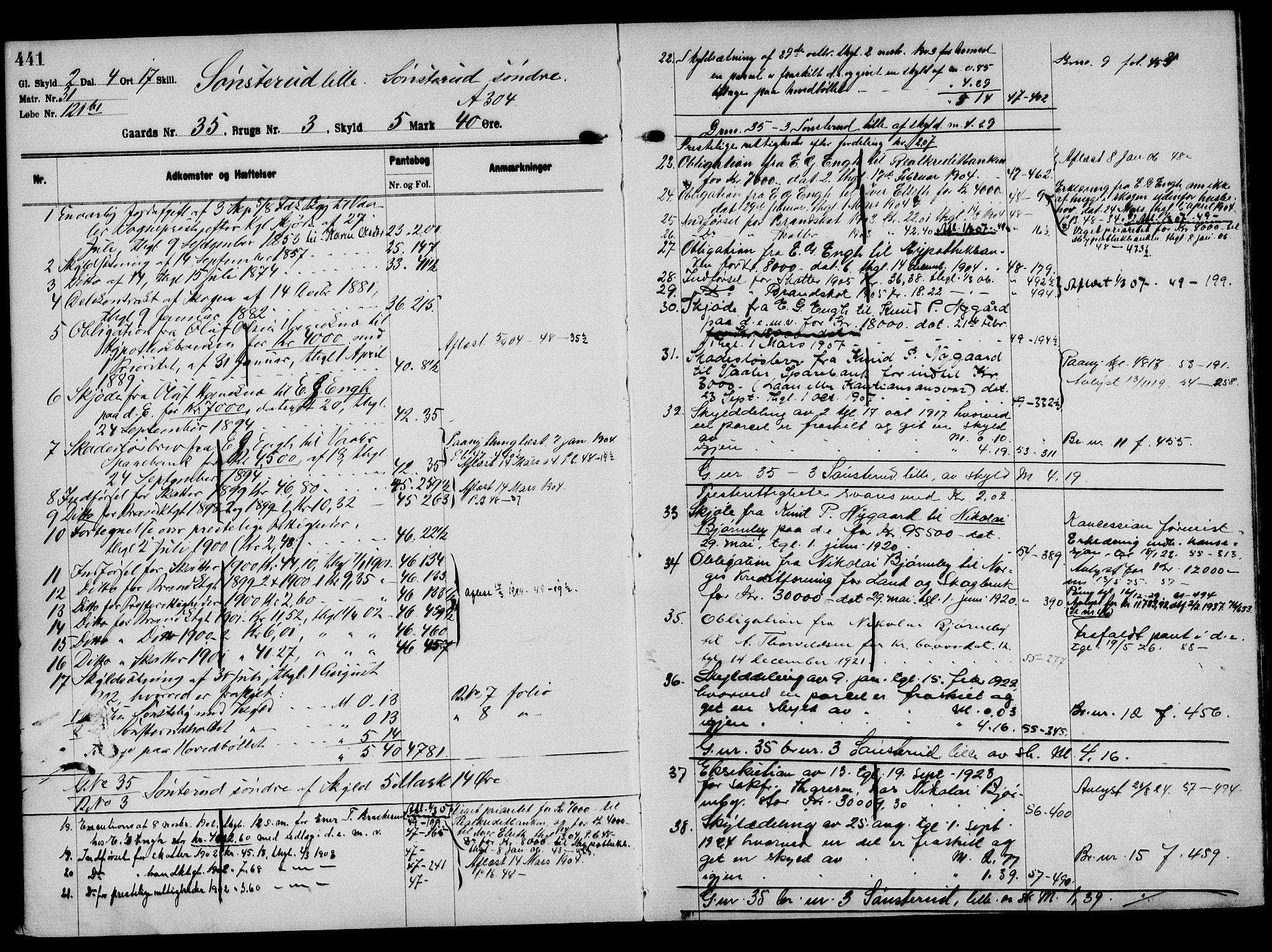 Solør tingrett, AV/SAH-TING-008/H/Ha/Hak/L0002: Mortgage register no. II, 1900-1935, p. 441