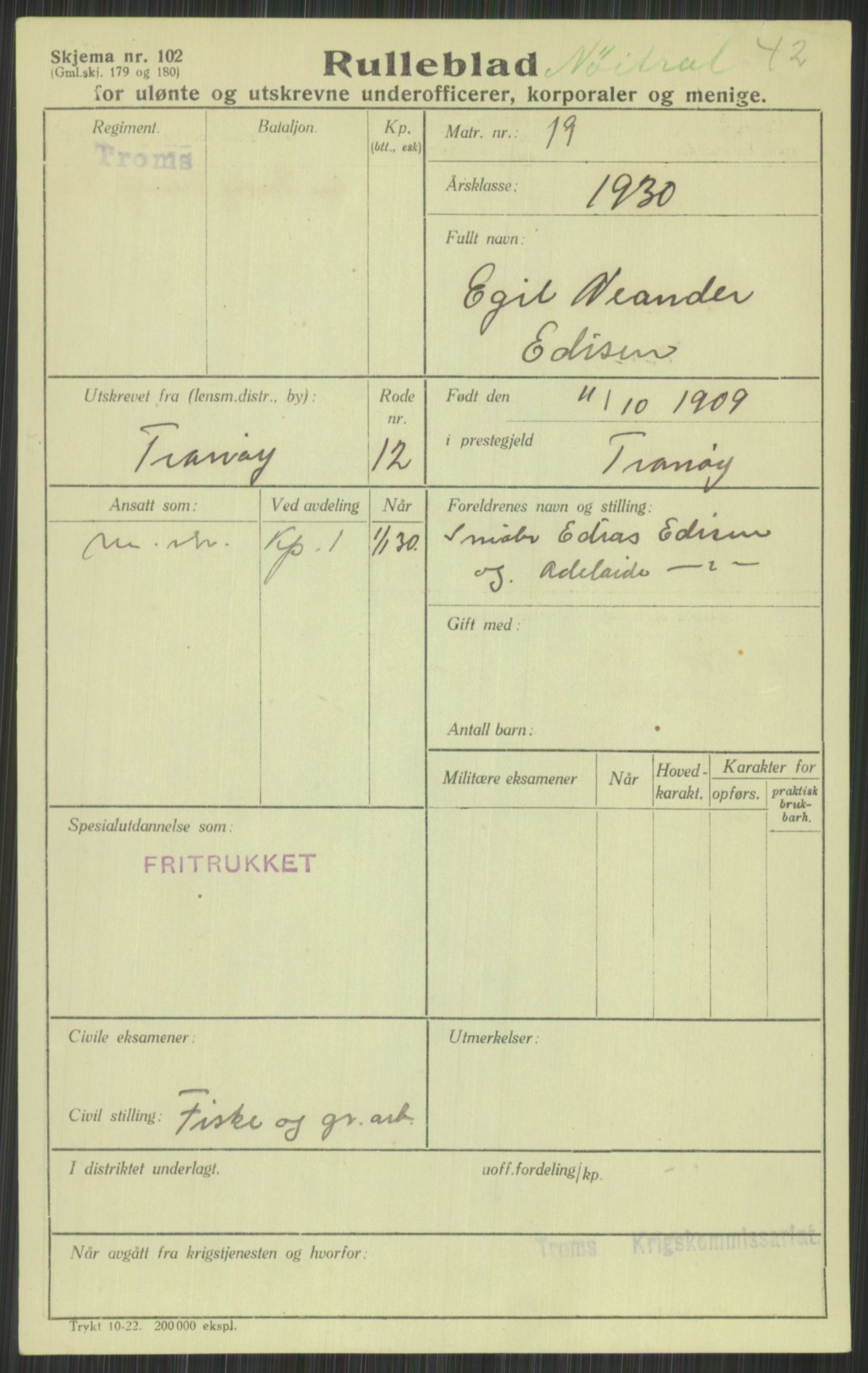 Forsvaret, Troms infanteriregiment nr. 16, AV/RA-RAFA-3146/P/Pa/L0014: Rulleblad for regimentets menige mannskaper, årsklasse 1930, 1930, p. 103