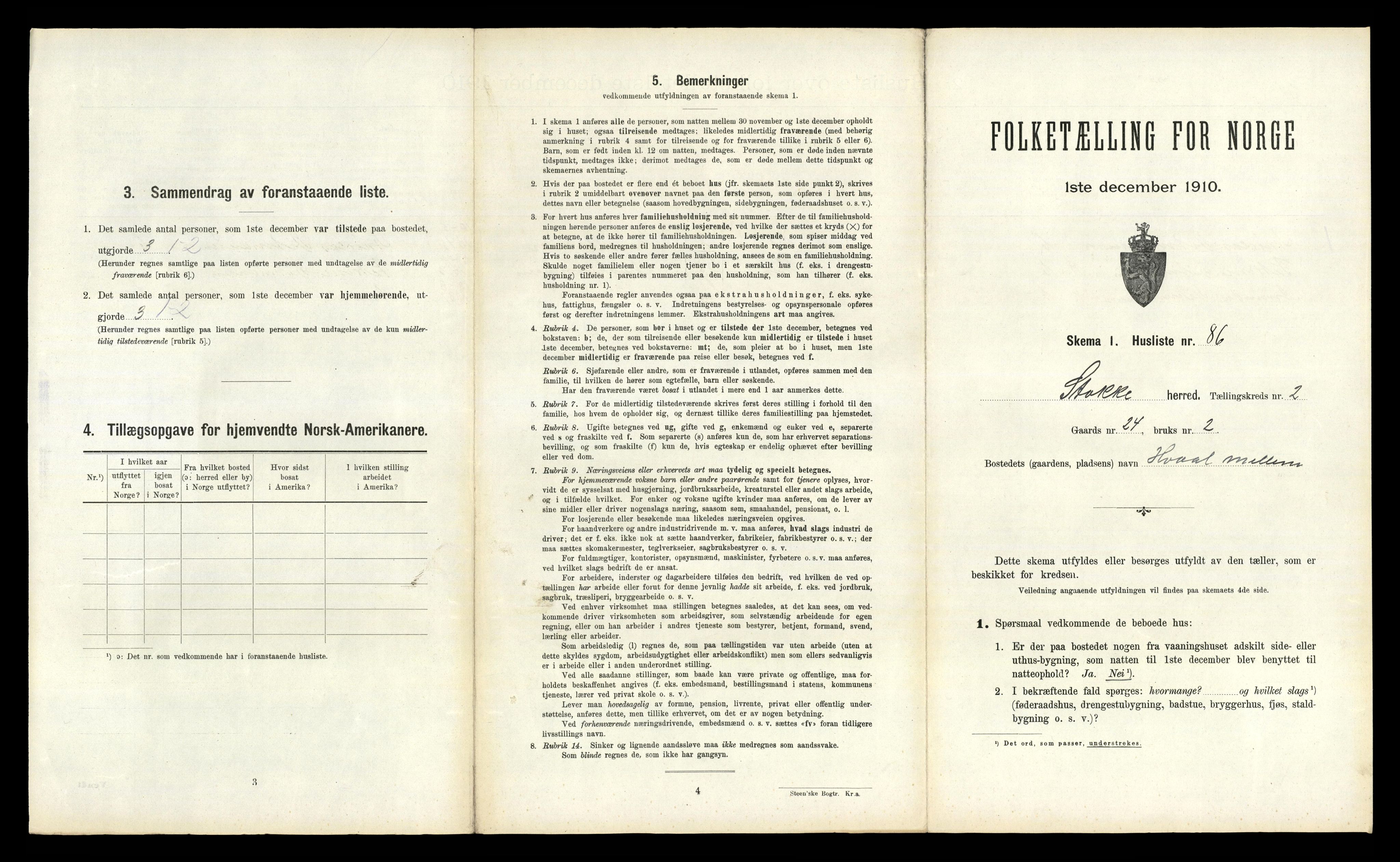 RA, 1910 census for Stokke, 1910, p. 484