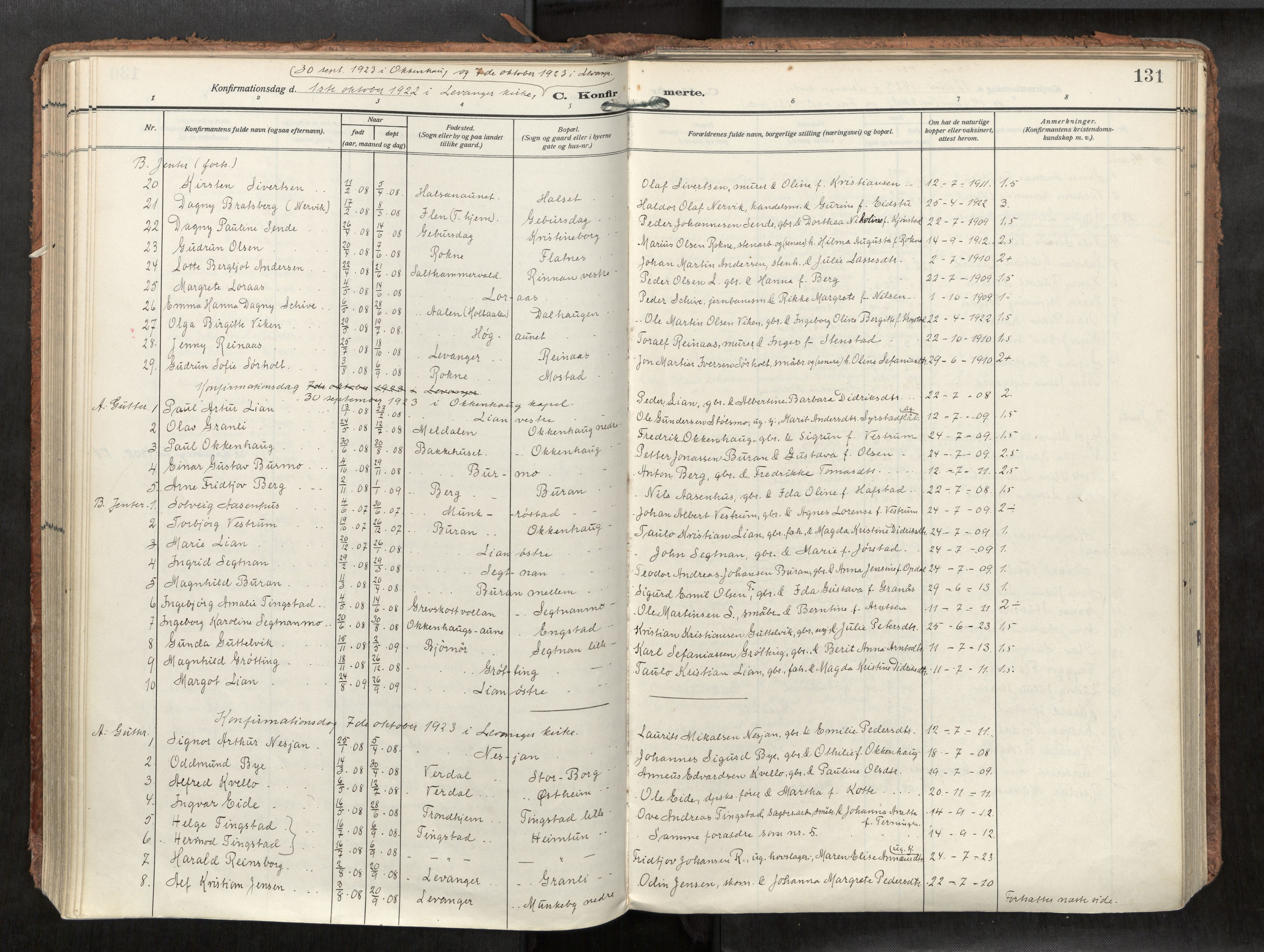 Levanger sokneprestkontor, SAT/A-1301/2/H/Haa/L0002: Parish register (official) no. 2, 1912-1935, p. 131