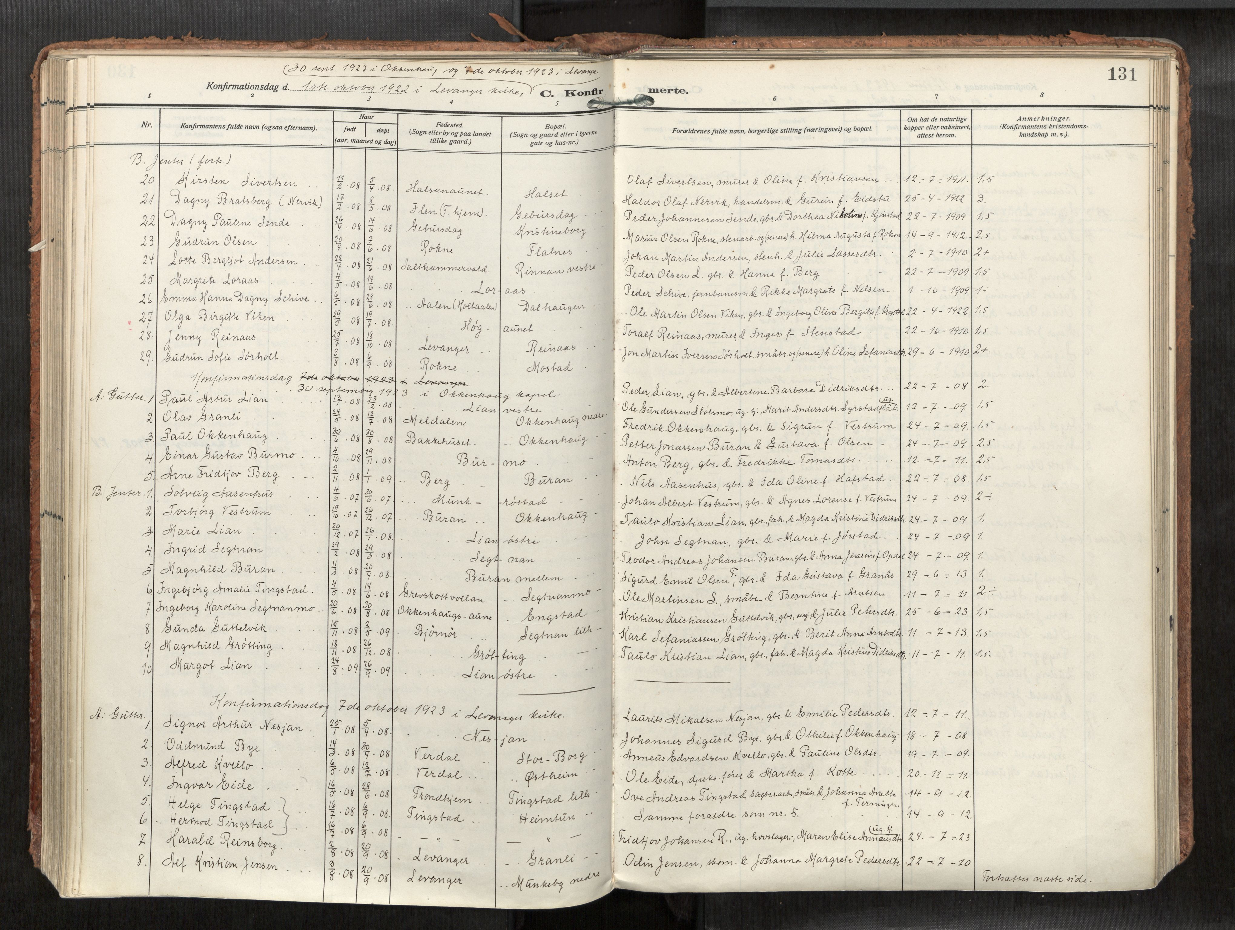 Levanger sokneprestkontor, AV/SAT-A-1301/2/H/Haa/L0002: Parish register (official) no. 2, 1912-1935, p. 131