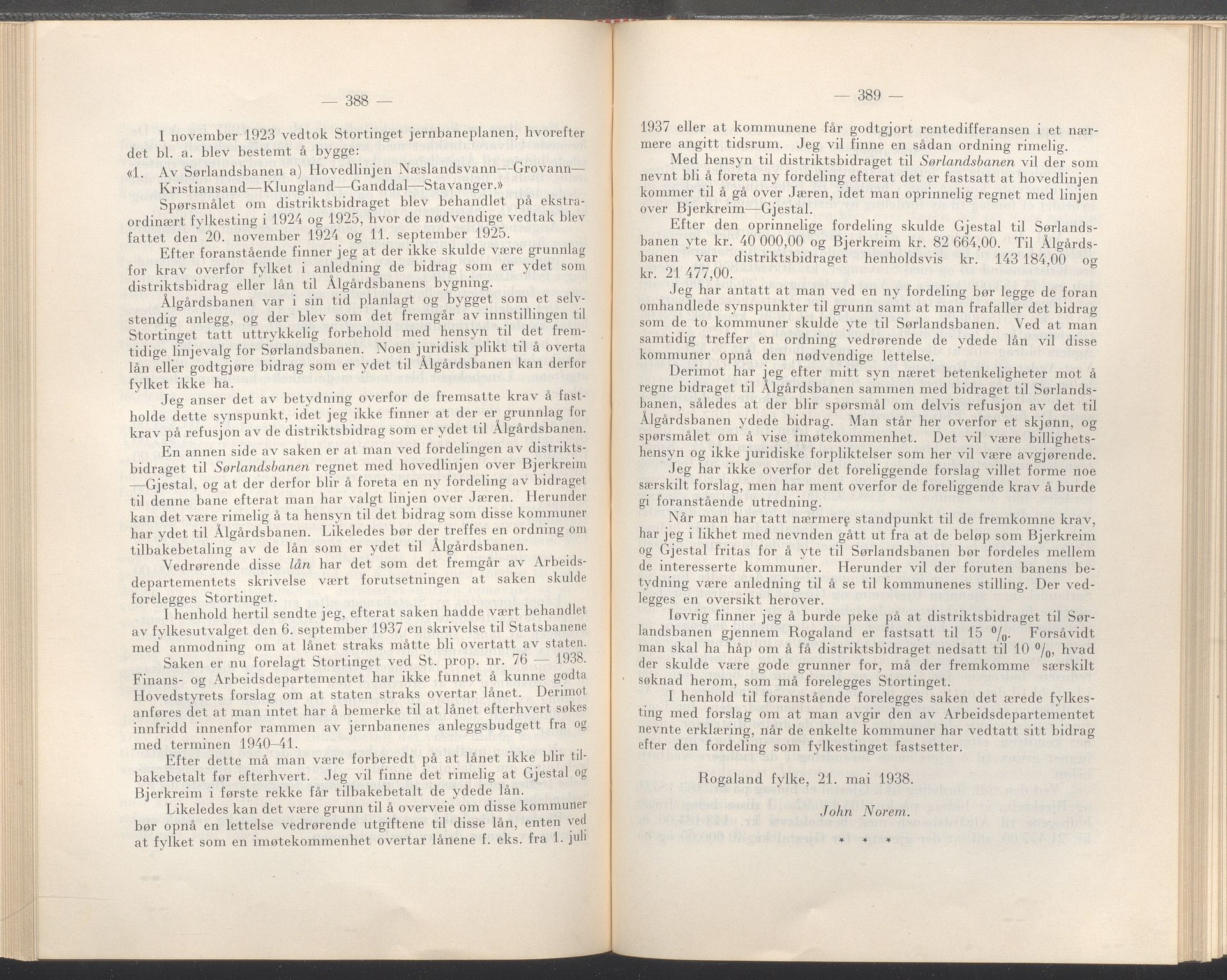 Rogaland fylkeskommune - Fylkesrådmannen , IKAR/A-900/A/Aa/Aaa/L0057: Møtebok , 1938, p. 388-389