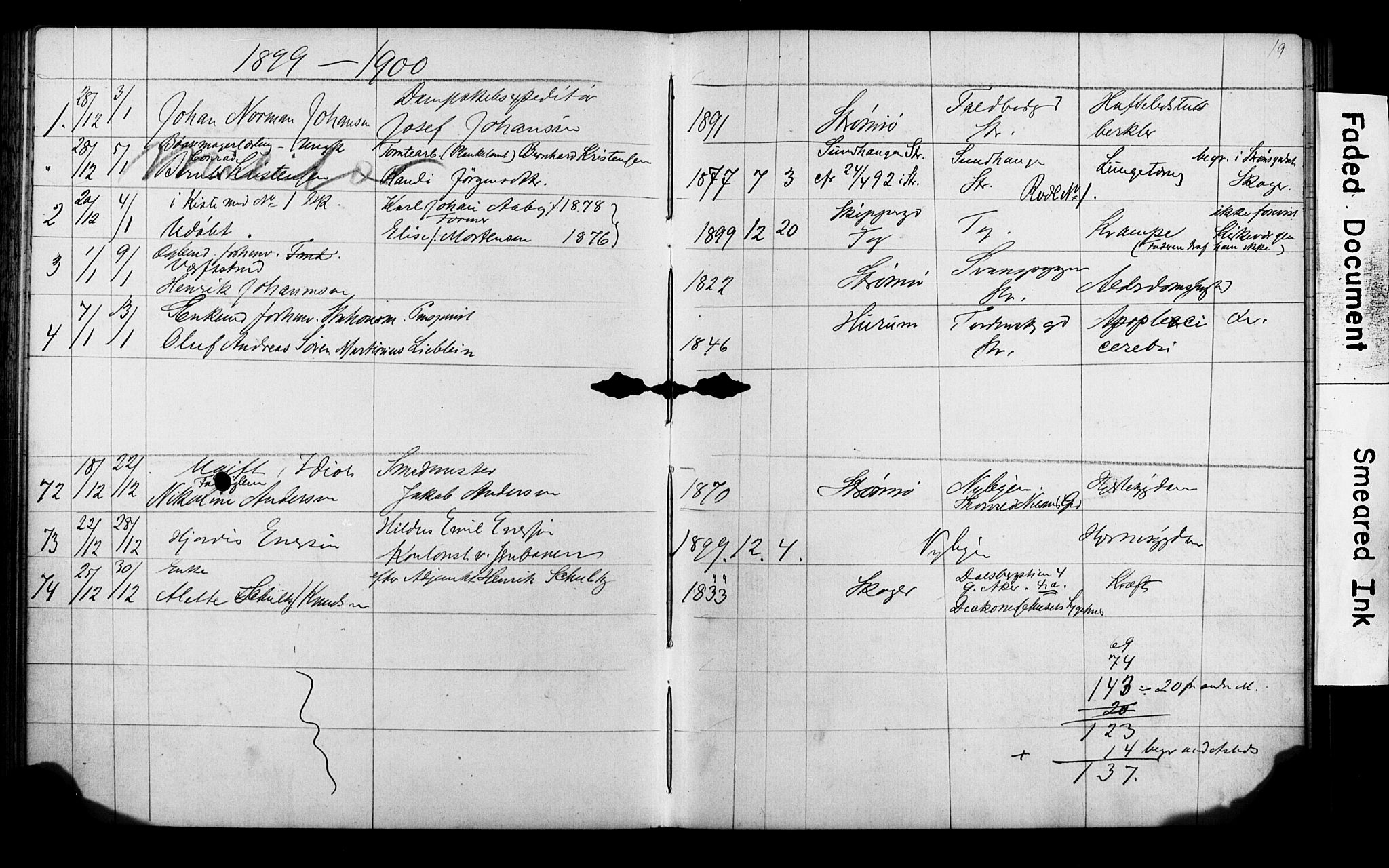 Strømsø kirkebøker, AV/SAKO-A-246/Y/Ya/L0005: Parish register draft no. I 5, 1897-1903, p. 19