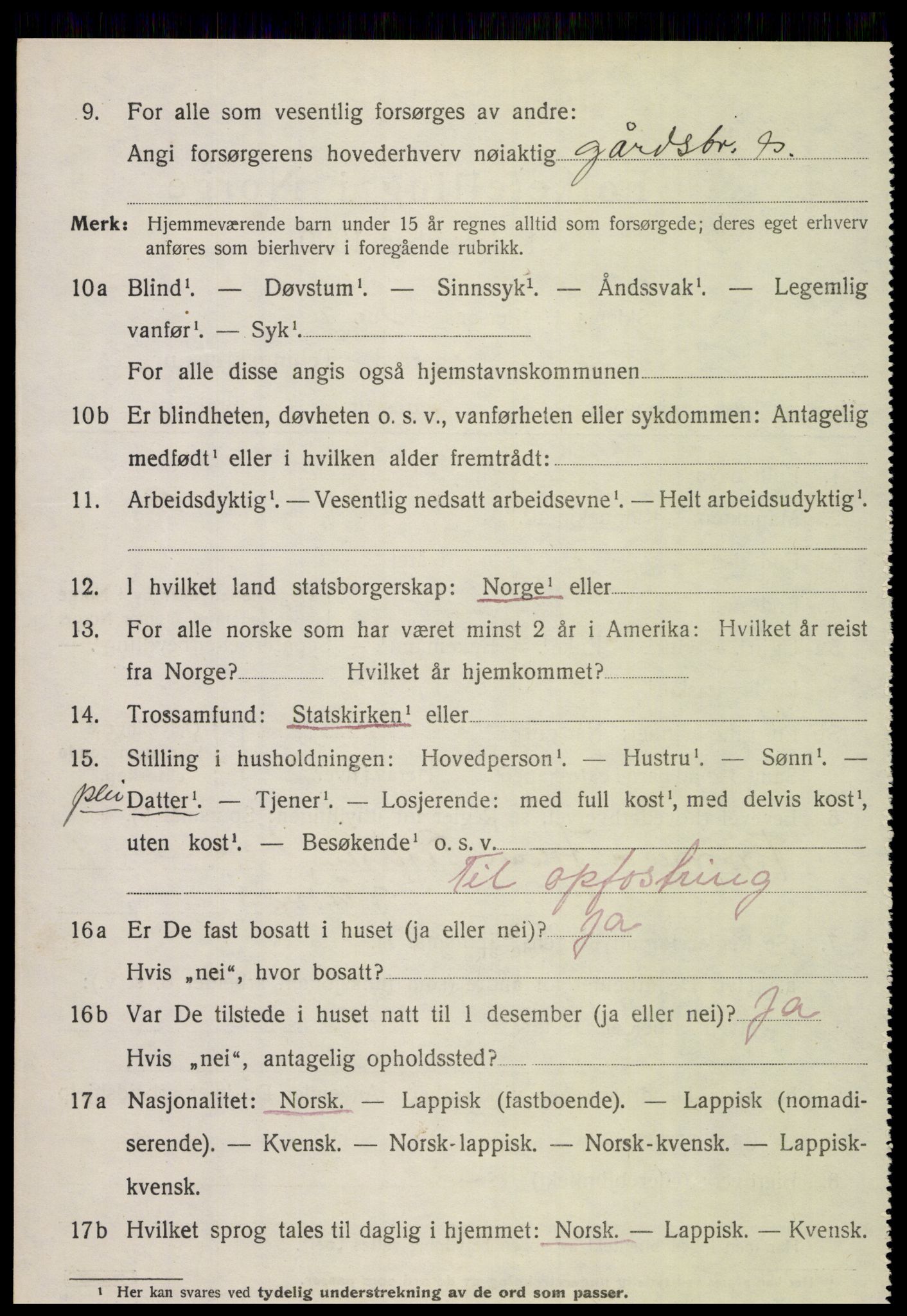 SAT, 1920 census for Nordfold, 1920, p. 2512