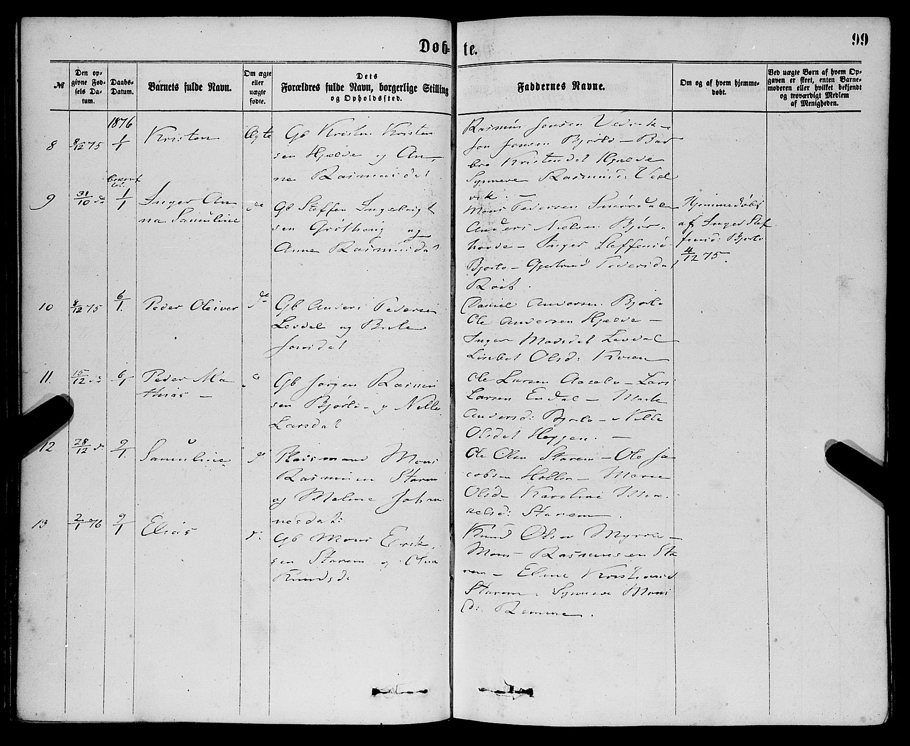 Eid sokneprestembete, AV/SAB-A-82301/H/Haa/Haaa/L0010: Parish register (official) no. A 10, 1867-1878, p. 99