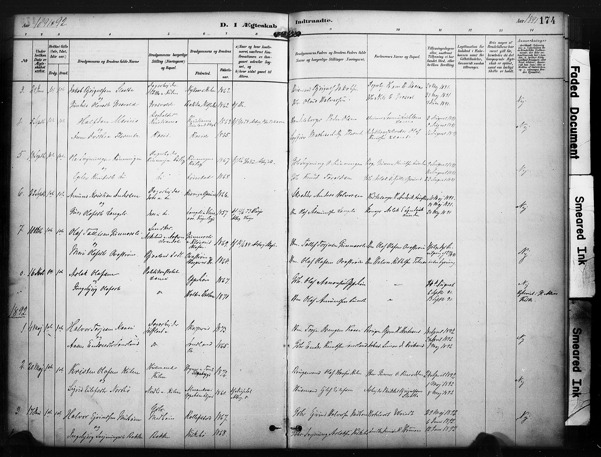 Kviteseid kirkebøker, SAKO/A-276/F/Fa/L0008: Parish register (official) no. I 8, 1882-1903, p. 174