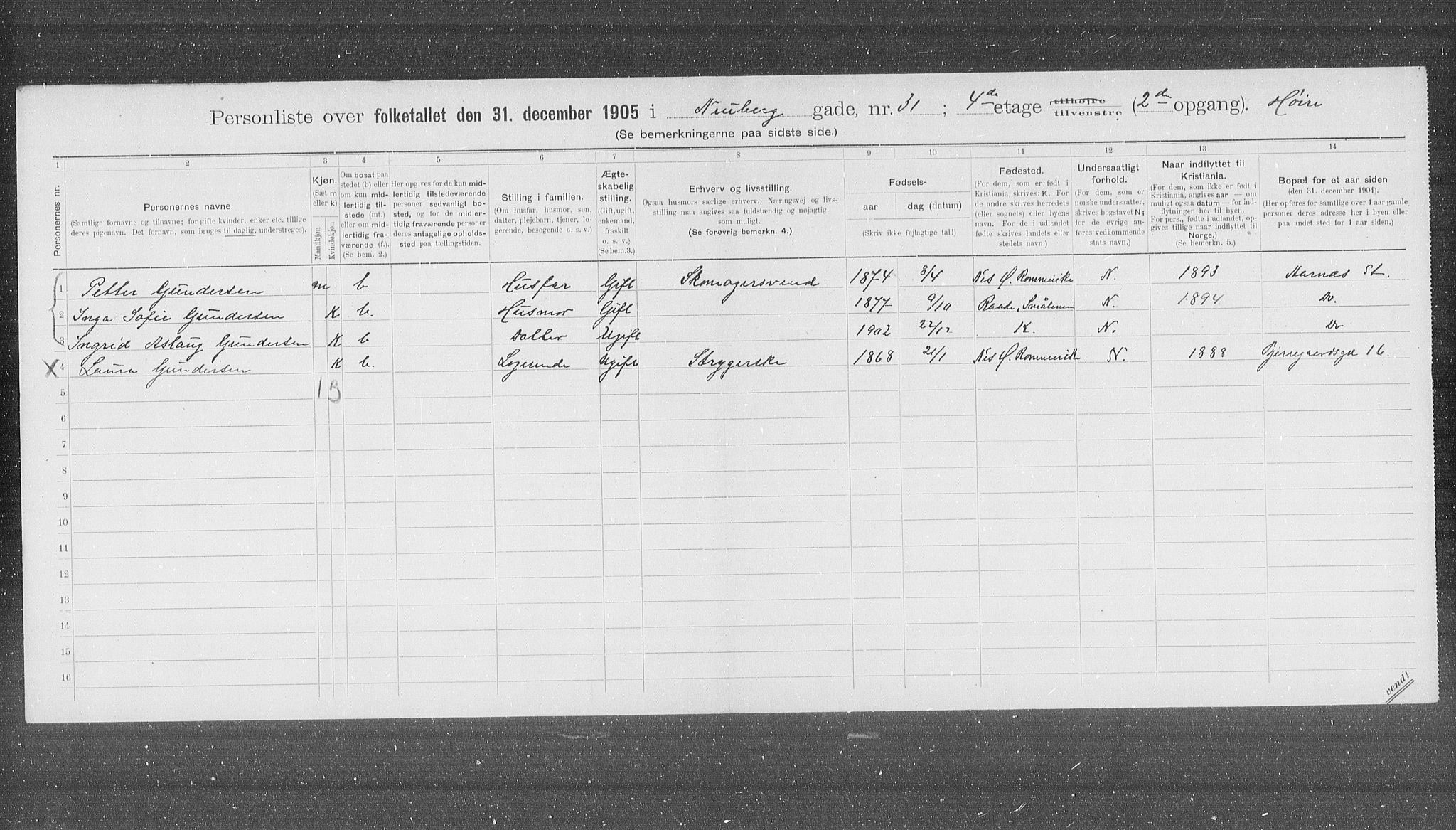 OBA, Municipal Census 1905 for Kristiania, 1905, p. 36868