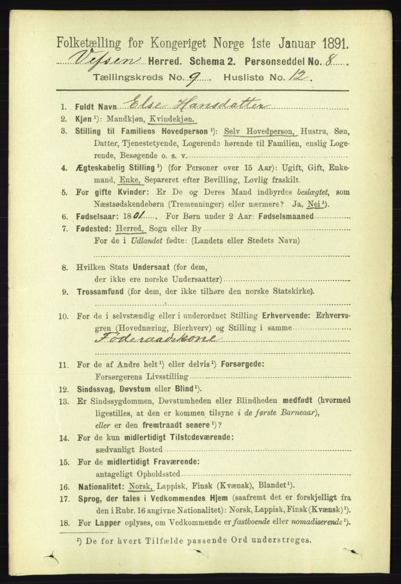 RA, 1891 census for 1824 Vefsn, 1891, p. 4776