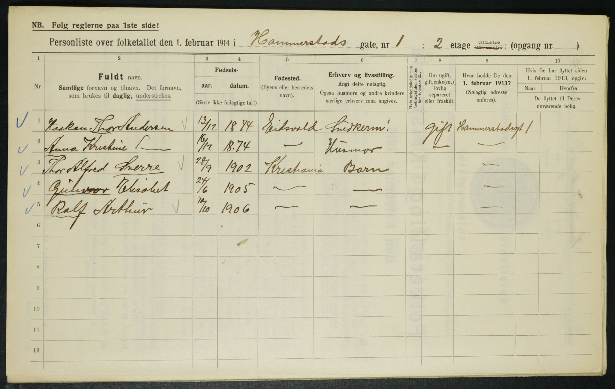 OBA, Municipal Census 1914 for Kristiania, 1914, p. 34594