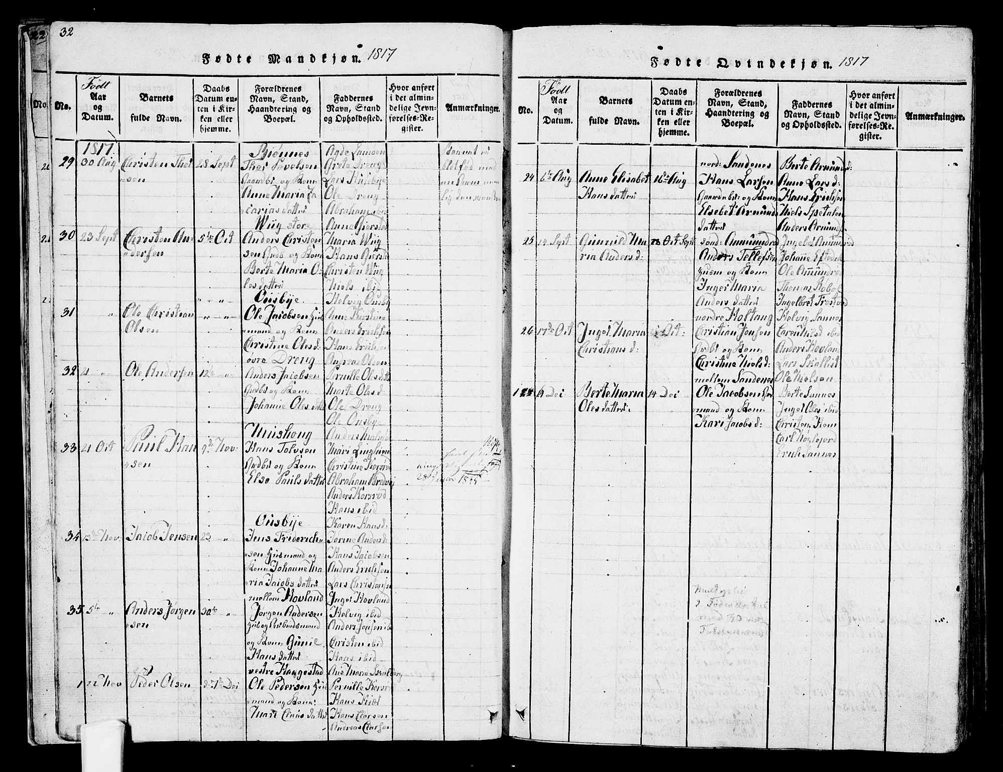 Tjølling kirkebøker, SAKO/A-60/F/Fa/L0005: Parish register (official) no. 5, 1814-1836, p. 32-33
