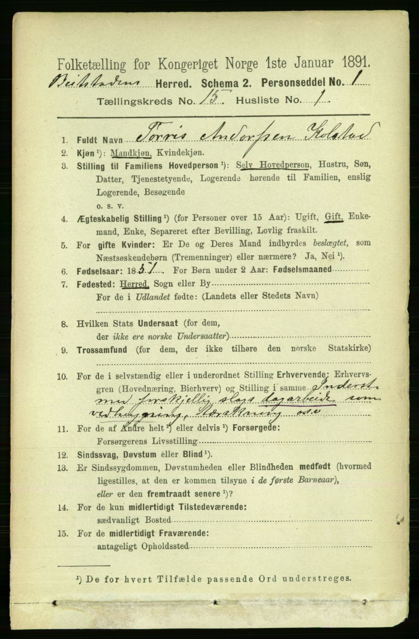 RA, 1891 census for 1727 Beitstad, 1891, p. 4009