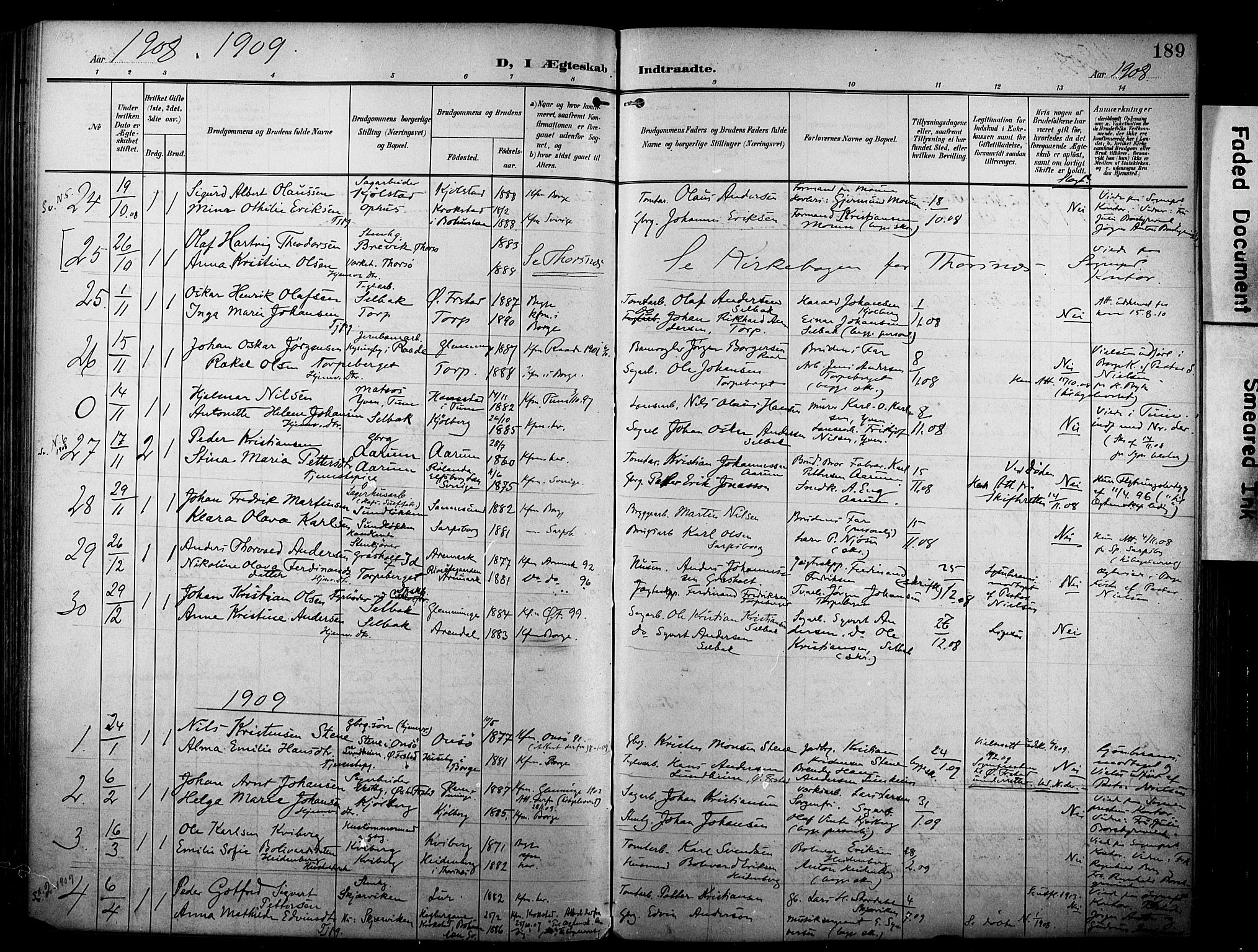 Borge prestekontor Kirkebøker, SAO/A-10903/F/Fa/L0009: Parish register (official) no. I 9, 1902-1911, p. 189