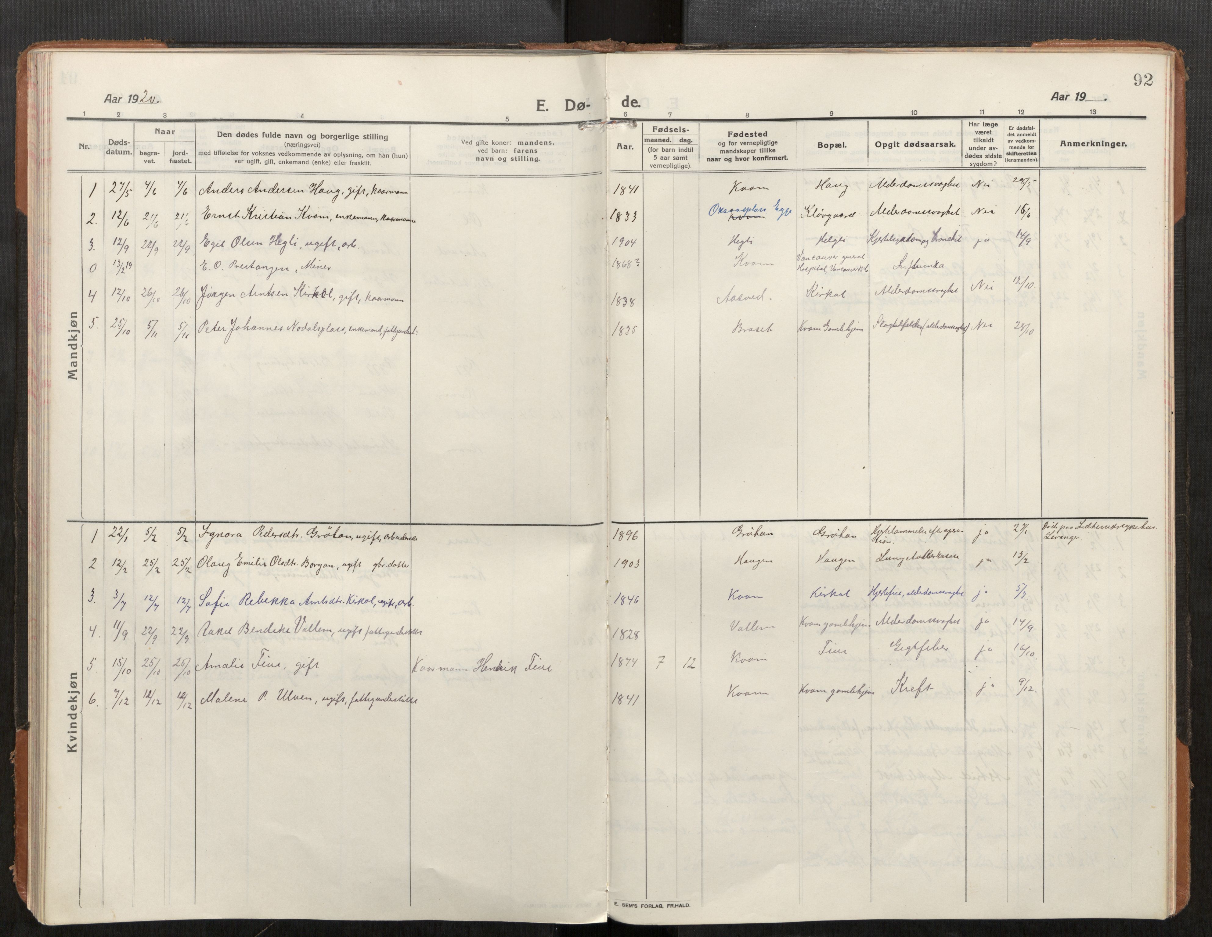 Stod sokneprestkontor, SAT/A-1164/1/I/I1/I1a/L0004: Parish register (official) no. 4, 1913-1933, p. 92