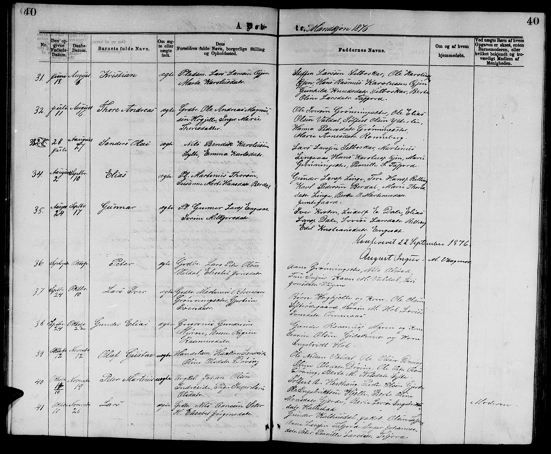 Ministerialprotokoller, klokkerbøker og fødselsregistre - Møre og Romsdal, SAT/A-1454/519/L0262: Parish register (copy) no. 519C03, 1866-1884, p. 40