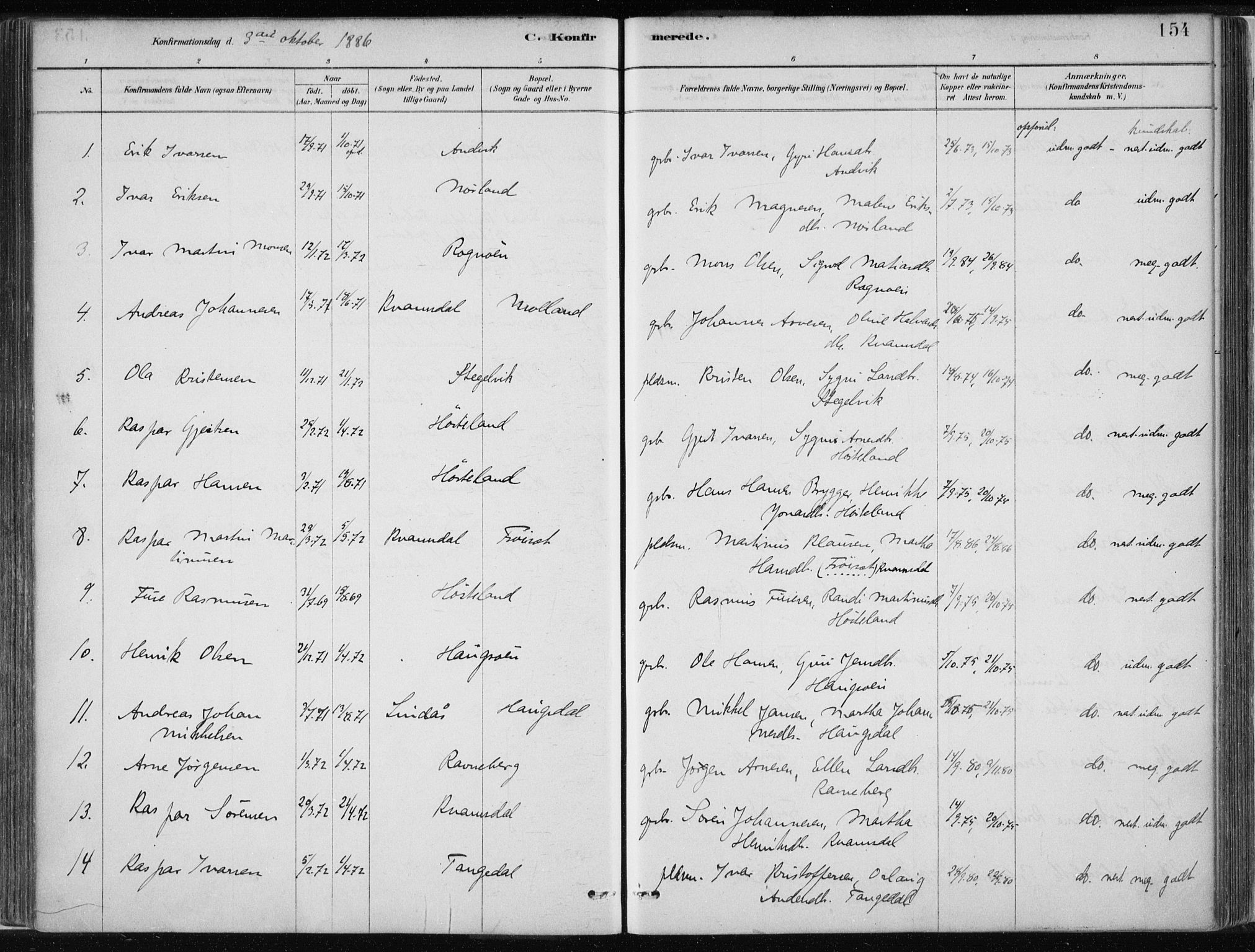 Masfjorden Sokneprestembete, SAB/A-77001: Parish register (official) no. B  1, 1876-1899, p. 154