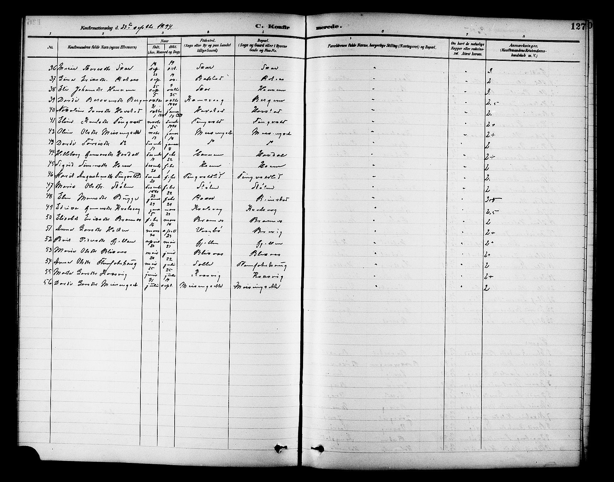 Ministerialprotokoller, klokkerbøker og fødselsregistre - Møre og Romsdal, AV/SAT-A-1454/586/L0992: Parish register (copy) no. 586C03, 1892-1909, p. 127