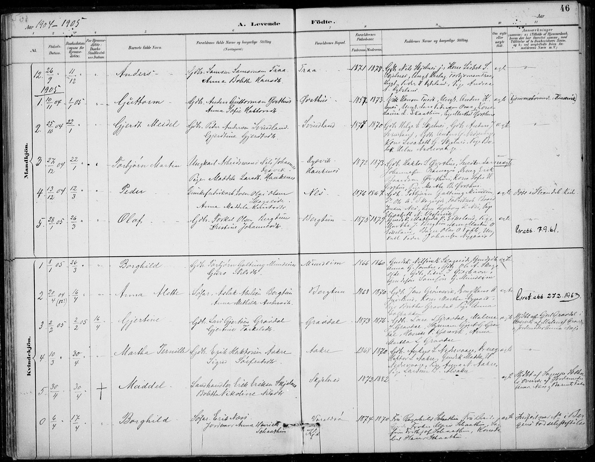 Strandebarm sokneprestembete, SAB/A-78401/H/Haa: Parish register (official) no. D  1, 1886-1912, p. 46
