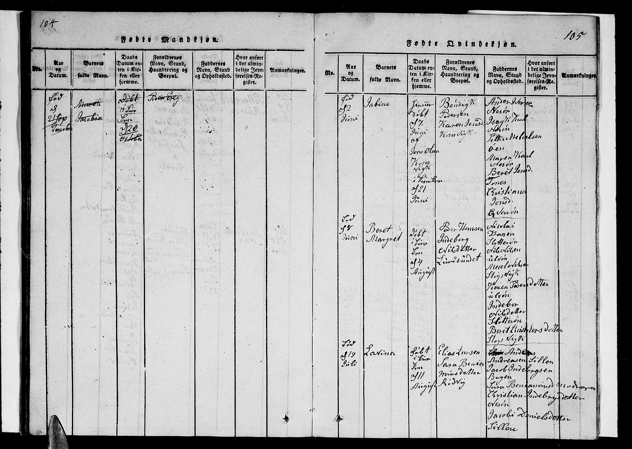 Ministerialprotokoller, klokkerbøker og fødselsregistre - Nordland, SAT/A-1459/839/L0571: Parish register (copy) no. 839C01, 1820-1840, p. 104-105