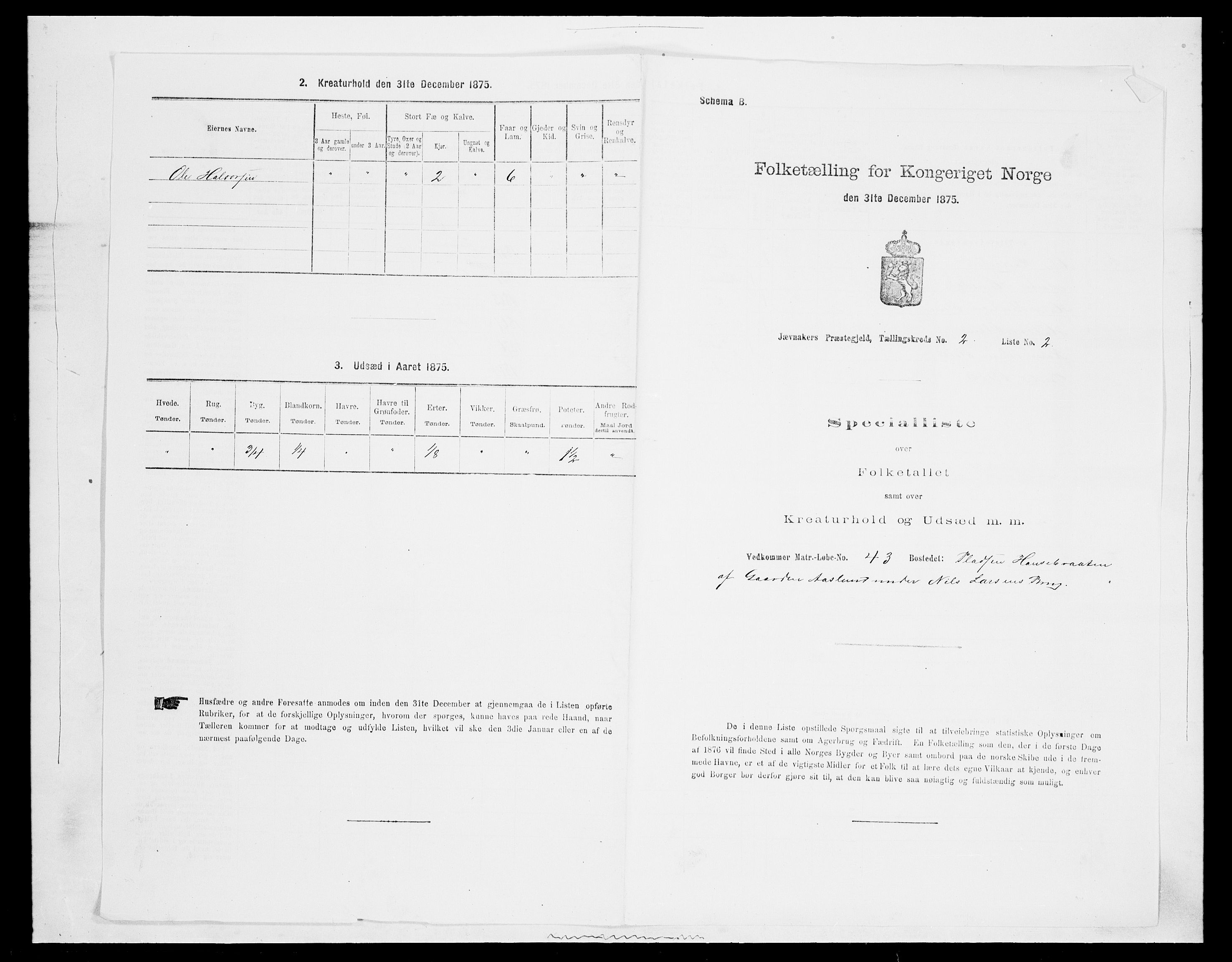 SAH, 1875 census for 0532P Jevnaker, 1875, p. 268