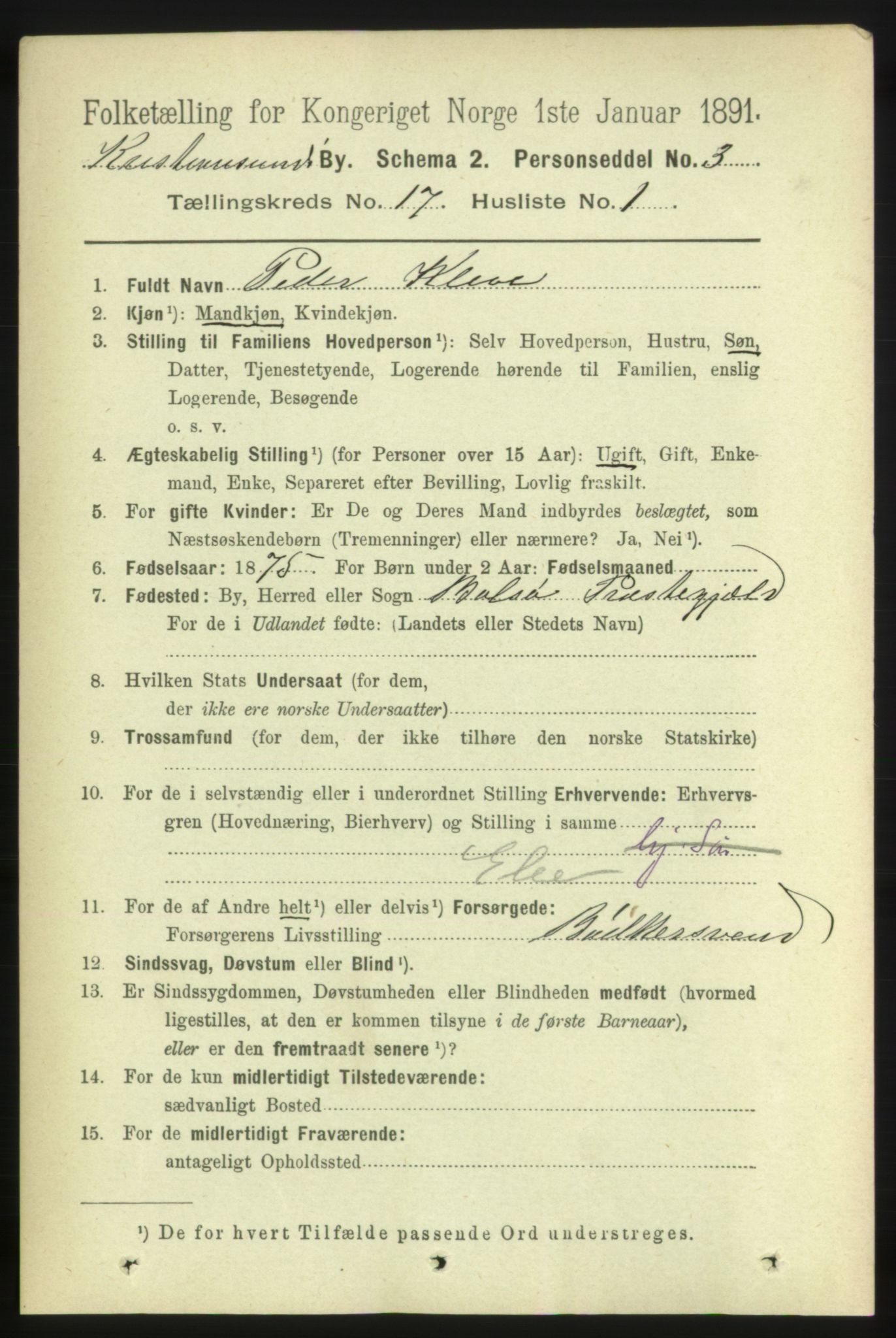 RA, 1891 census for 1503 Kristiansund, 1891, p. 11652