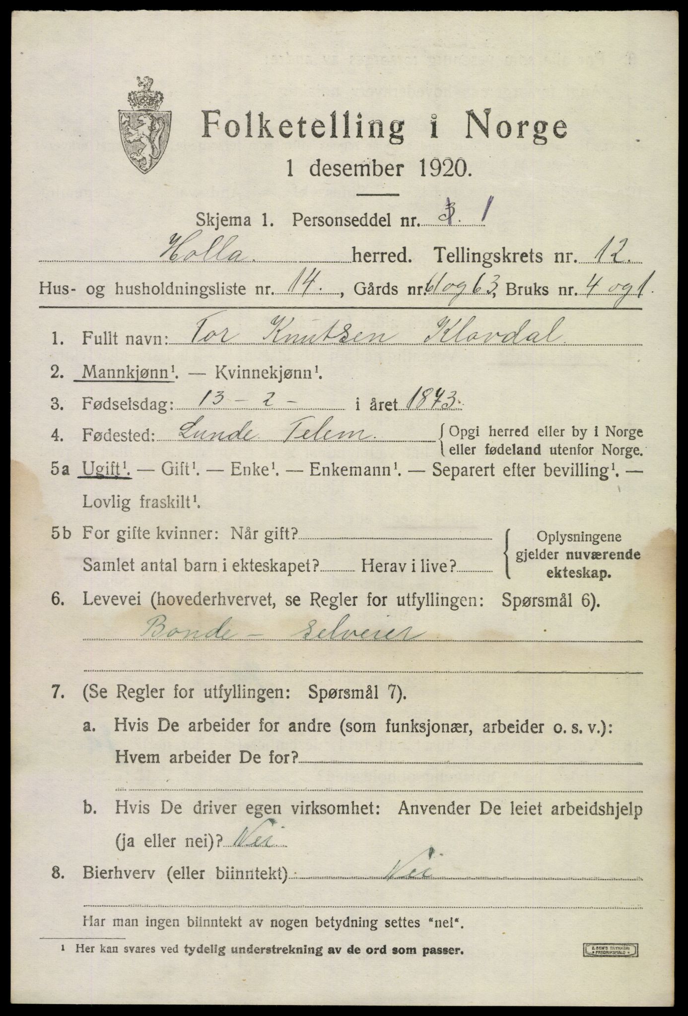 SAKO, 1920 census for Holla, 1920, p. 7581