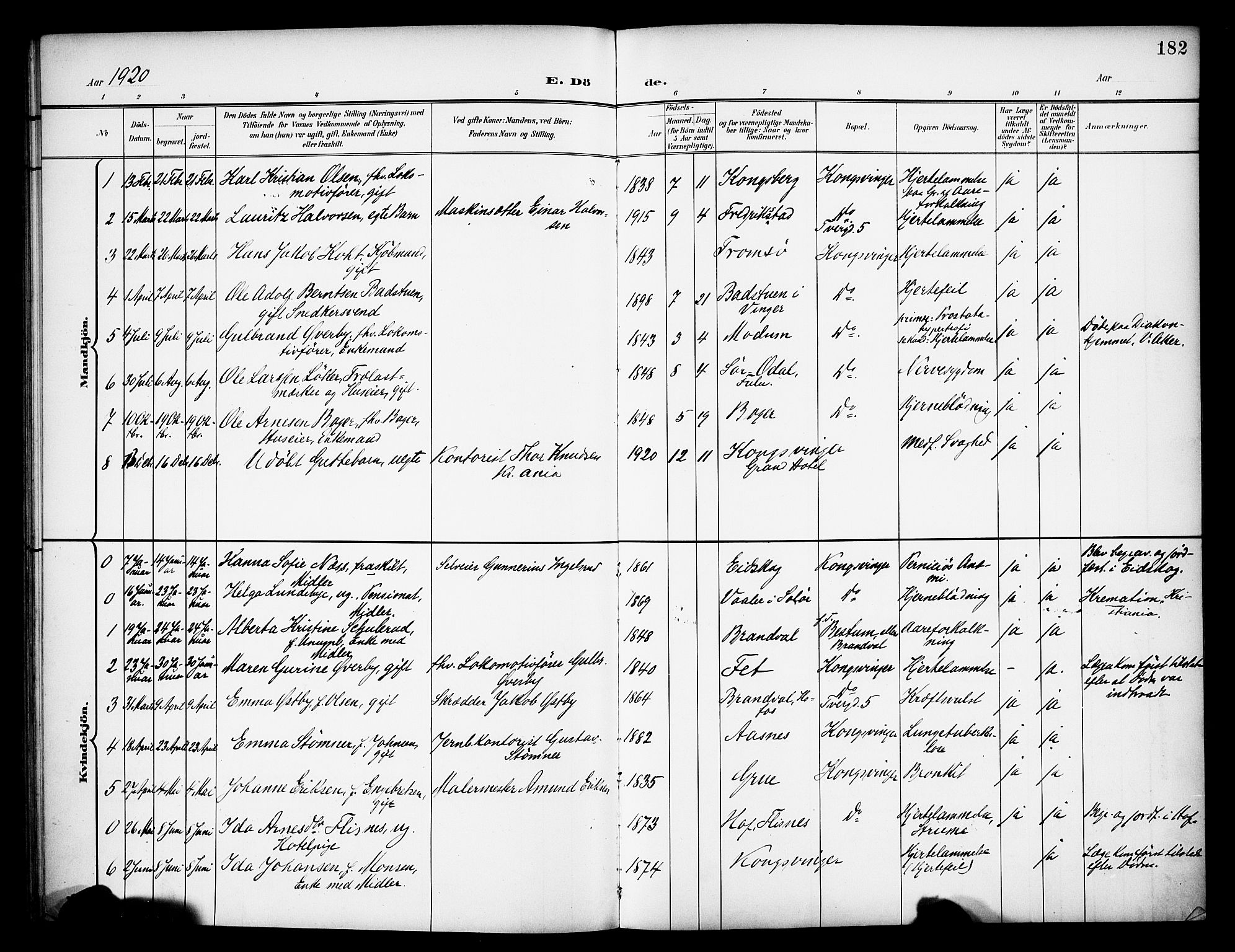 Vinger prestekontor, AV/SAH-PREST-024/H/Ha/Haa/L0016: Parish register (official) no. 16, 1898-1920, p. 182