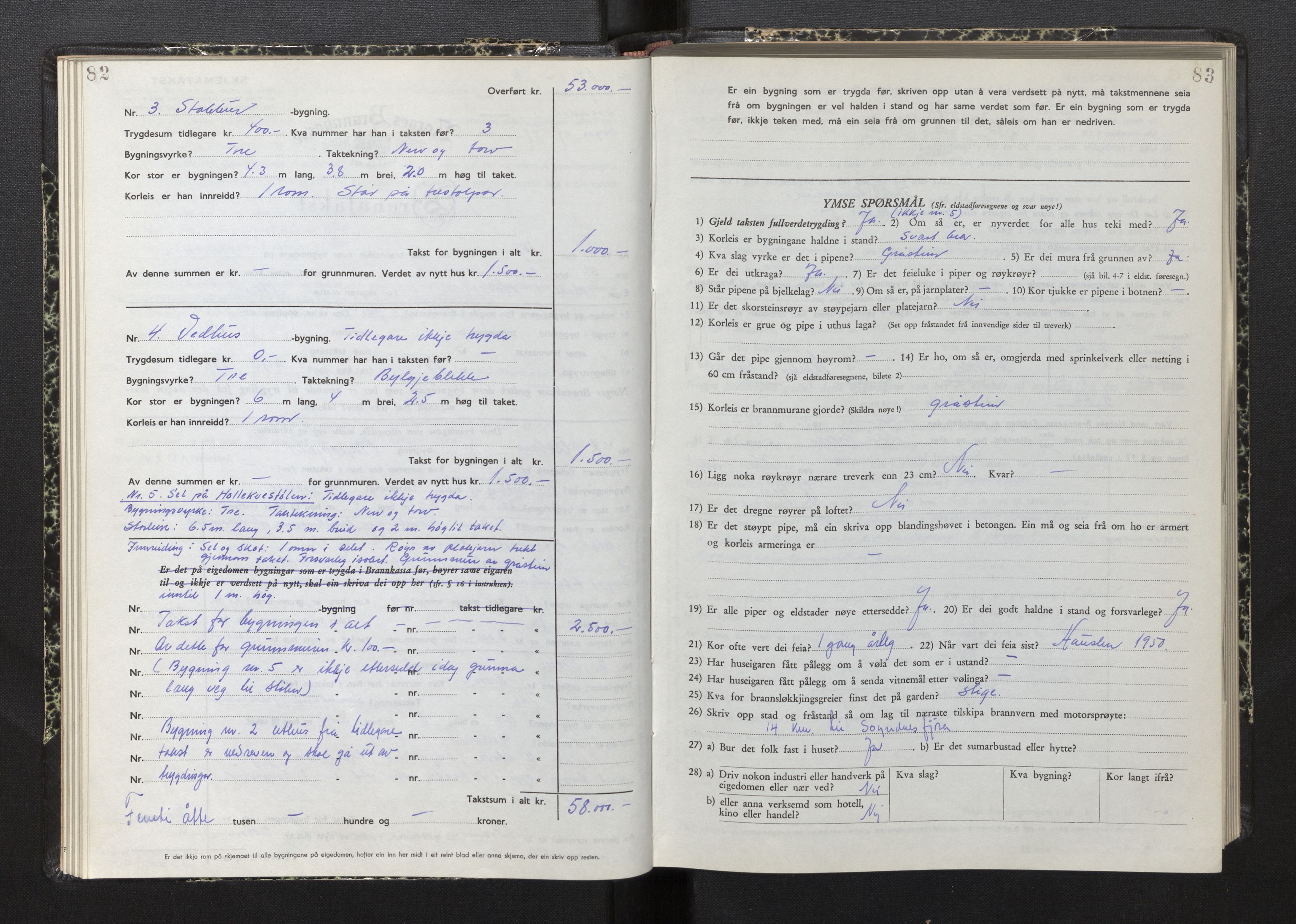 Lensmannen i Sogndal, AV/SAB-A-29901/0012/L0015: Branntakstprotokoll, skjematakst, 1950-1955, p. 82-83