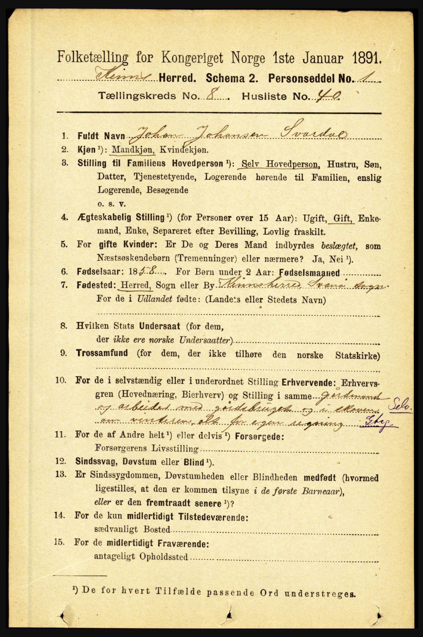 RA, 1891 census for 1437 Kinn, 1891, p. 3359
