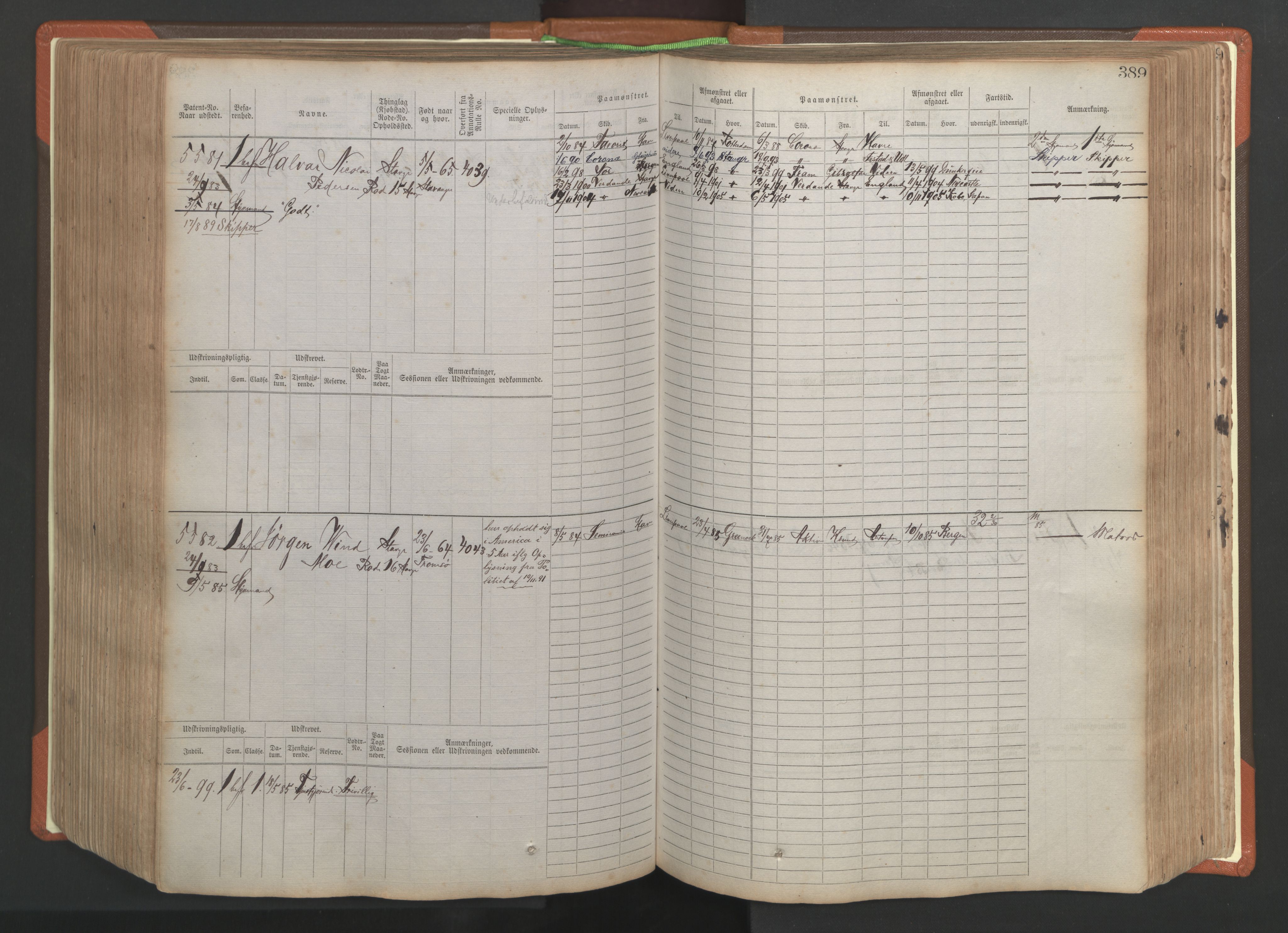 Stavanger sjømannskontor, AV/SAST-A-102006/F/Fb/Fbb/L0009: Sjøfartshovedrulle, patentnr. 4805-6006, 1879-1887, p. 395