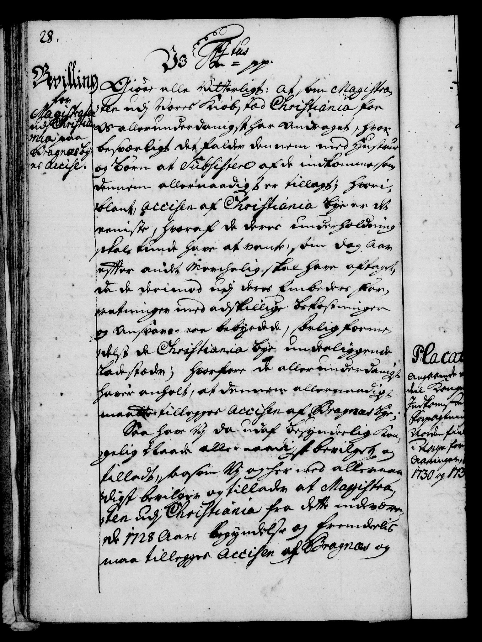 Rentekammeret, Kammerkanselliet, RA/EA-3111/G/Gg/Gga/L0003: Norsk ekspedisjonsprotokoll med register (merket RK 53.3), 1727-1734, p. 28