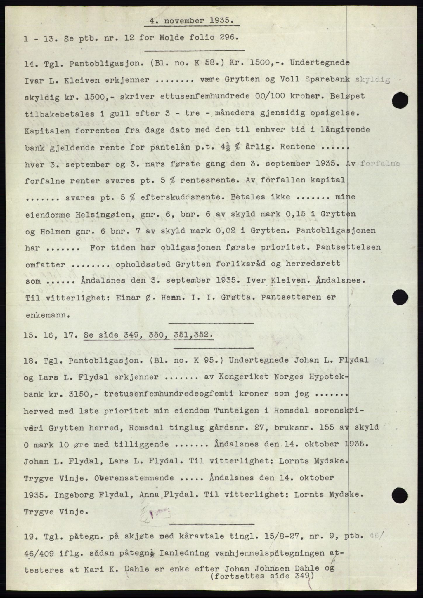 Romsdal sorenskriveri, AV/SAT-A-4149/1/2/2C/L0067: Mortgage book no. 61, 1935-1935, Deed date: 04.11.1935