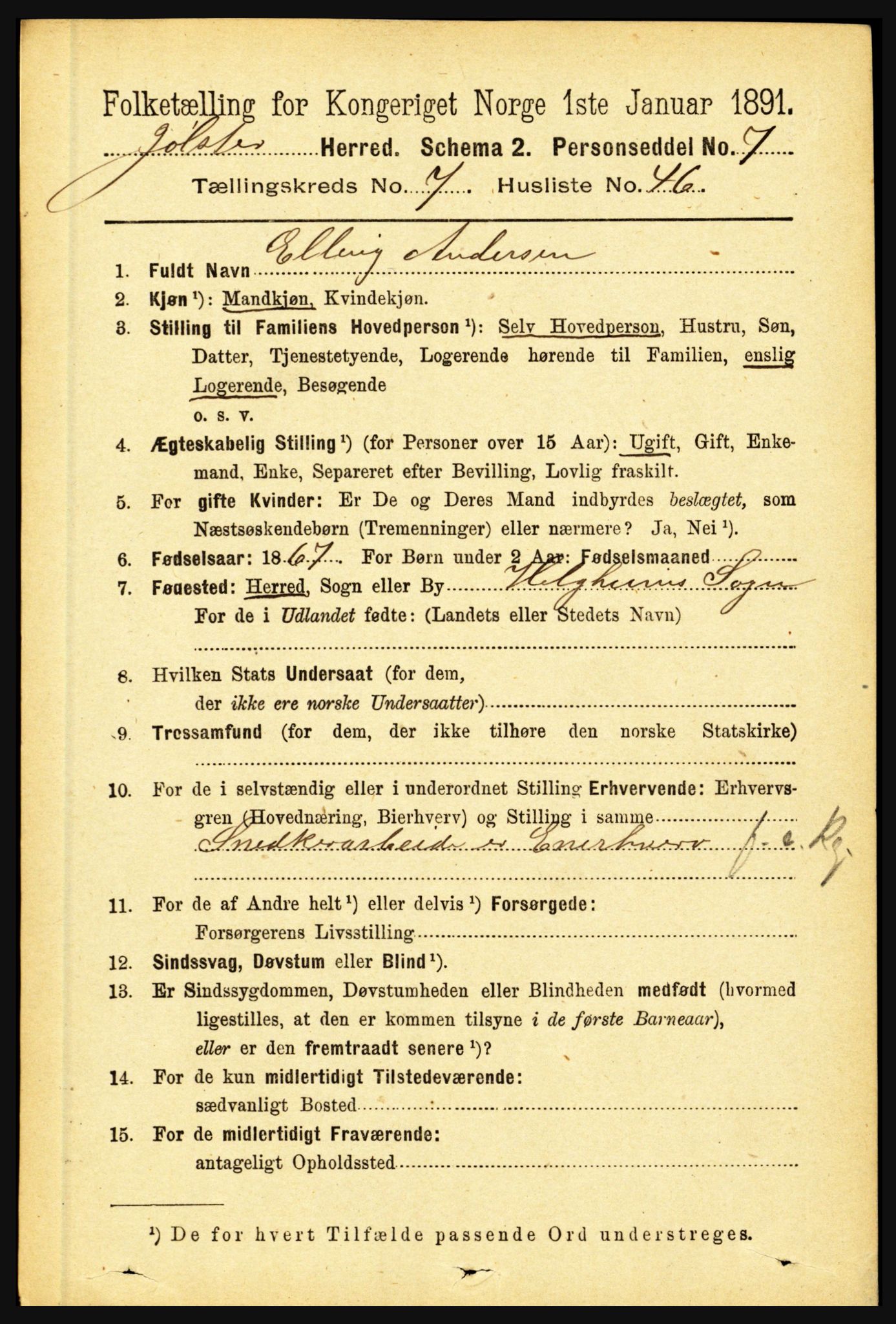 RA, 1891 census for 1431 Jølster, 1891, p. 2759