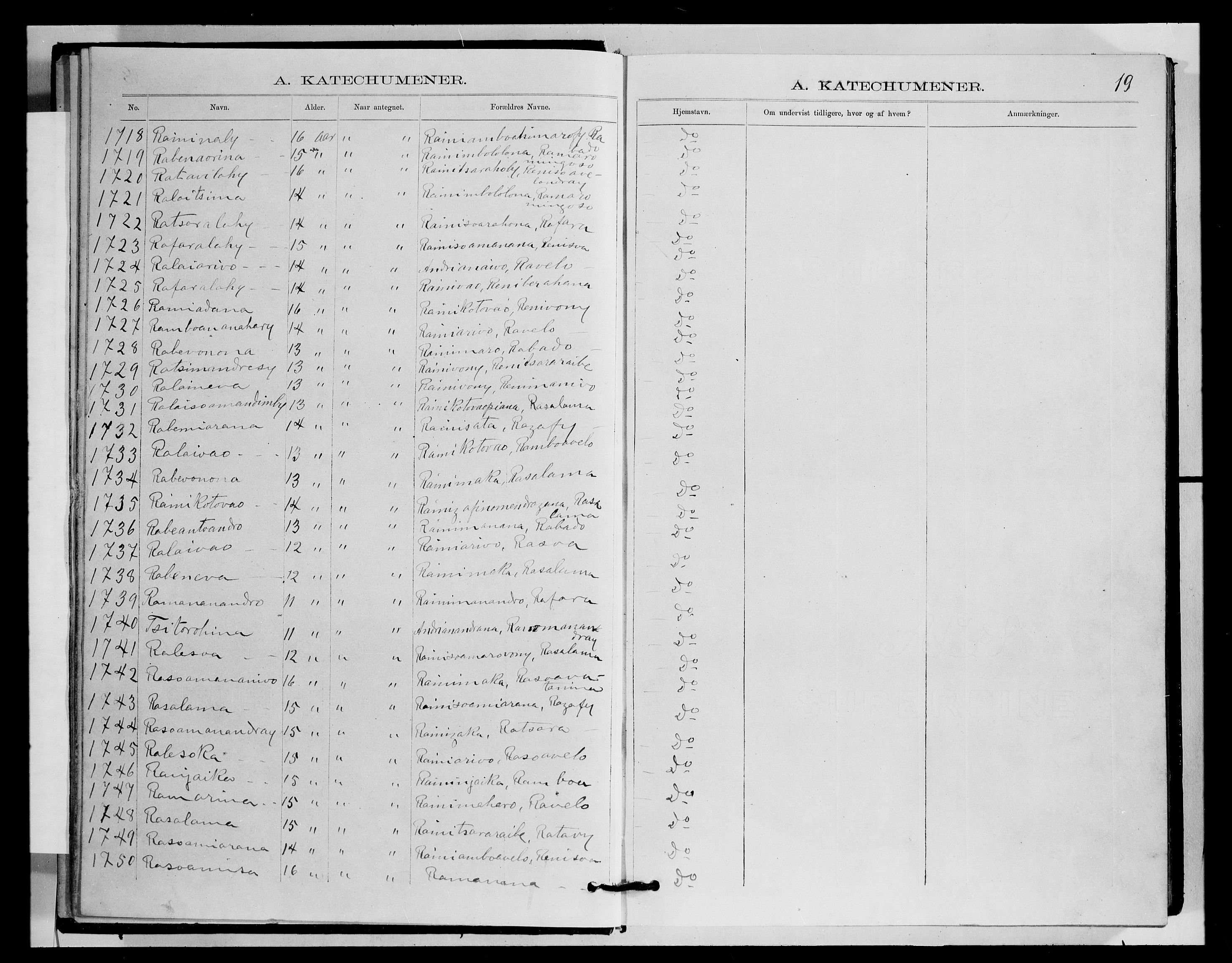 Archives FLM/NMS, Madagaskar, VID/MA-A-1163/D/Db/L0270: Parish register (official) no. 2, 1883-1886, p. 19