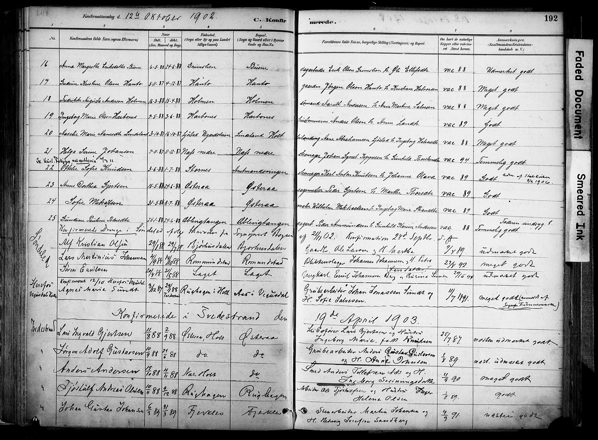 Holt sokneprestkontor, AV/SAK-1111-0021/F/Fa/L0012: Parish register (official) no. A 12, 1885-1907, p. 192