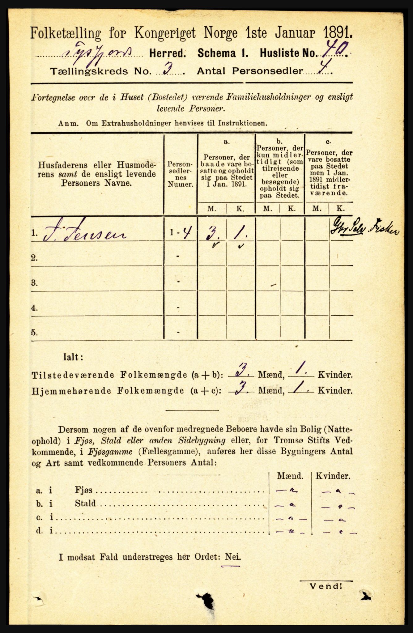 RA, 1891 census for 1850 Tysfjord, 1891, p. 1042