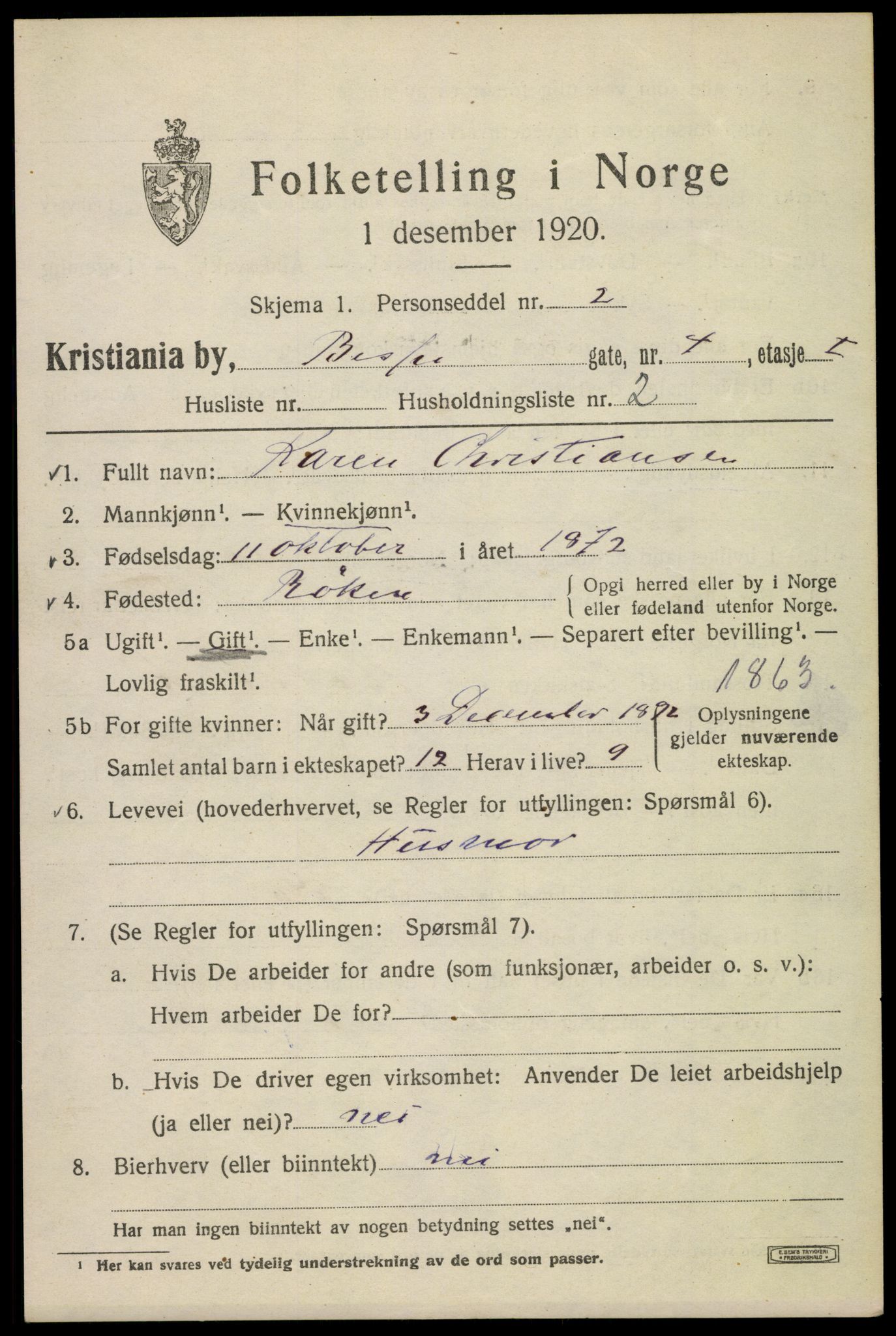 SAO, 1920 census for Kristiania, 1920, p. 157031