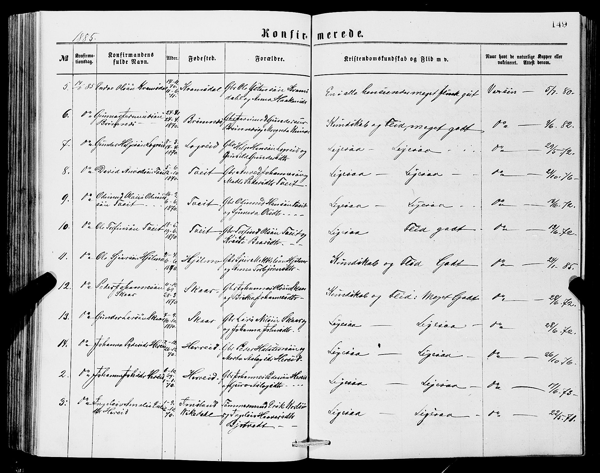 Ullensvang sokneprestembete, SAB/A-78701/H/Hab: Parish register (copy) no. C 2, 1871-1899, p. 149