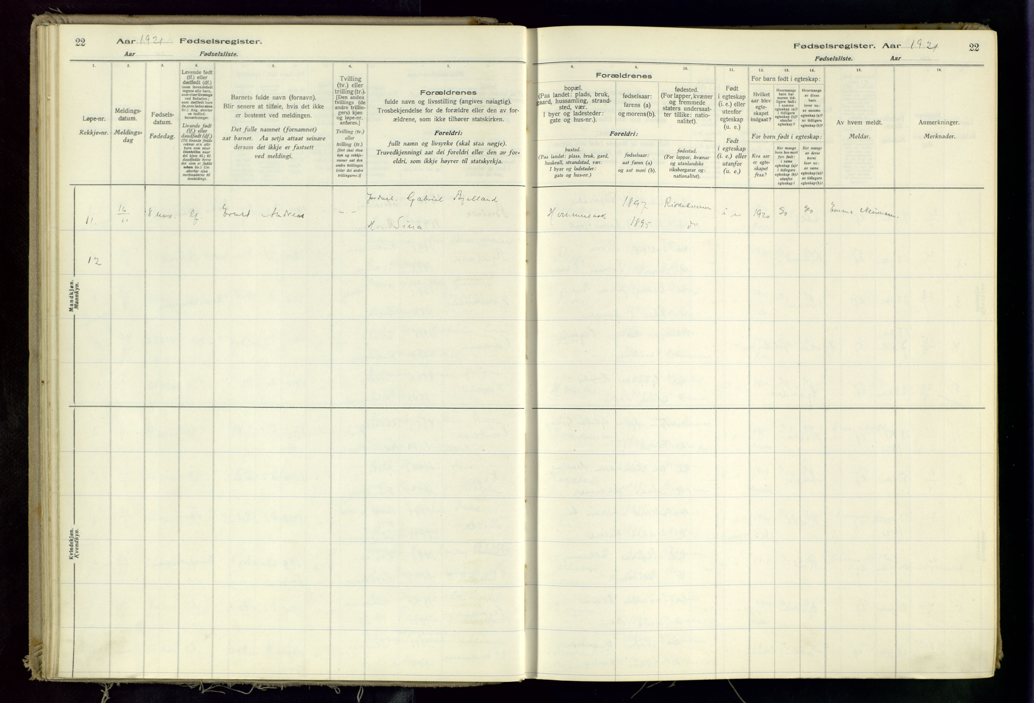 Hetland sokneprestkontor, SAST/A-101826/70/704BA/L0002: Birth register no. 2, 1916-1968, p. 22