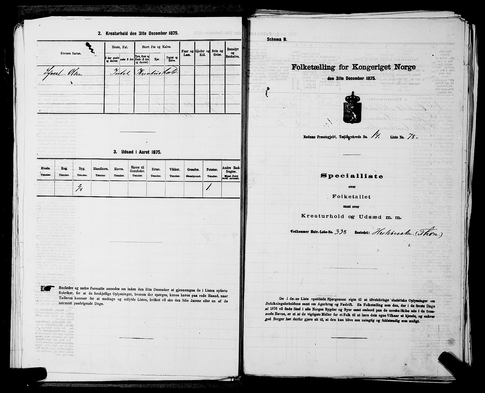 SAKO, 1875 census for 0623P Modum, 1875, p. 1825