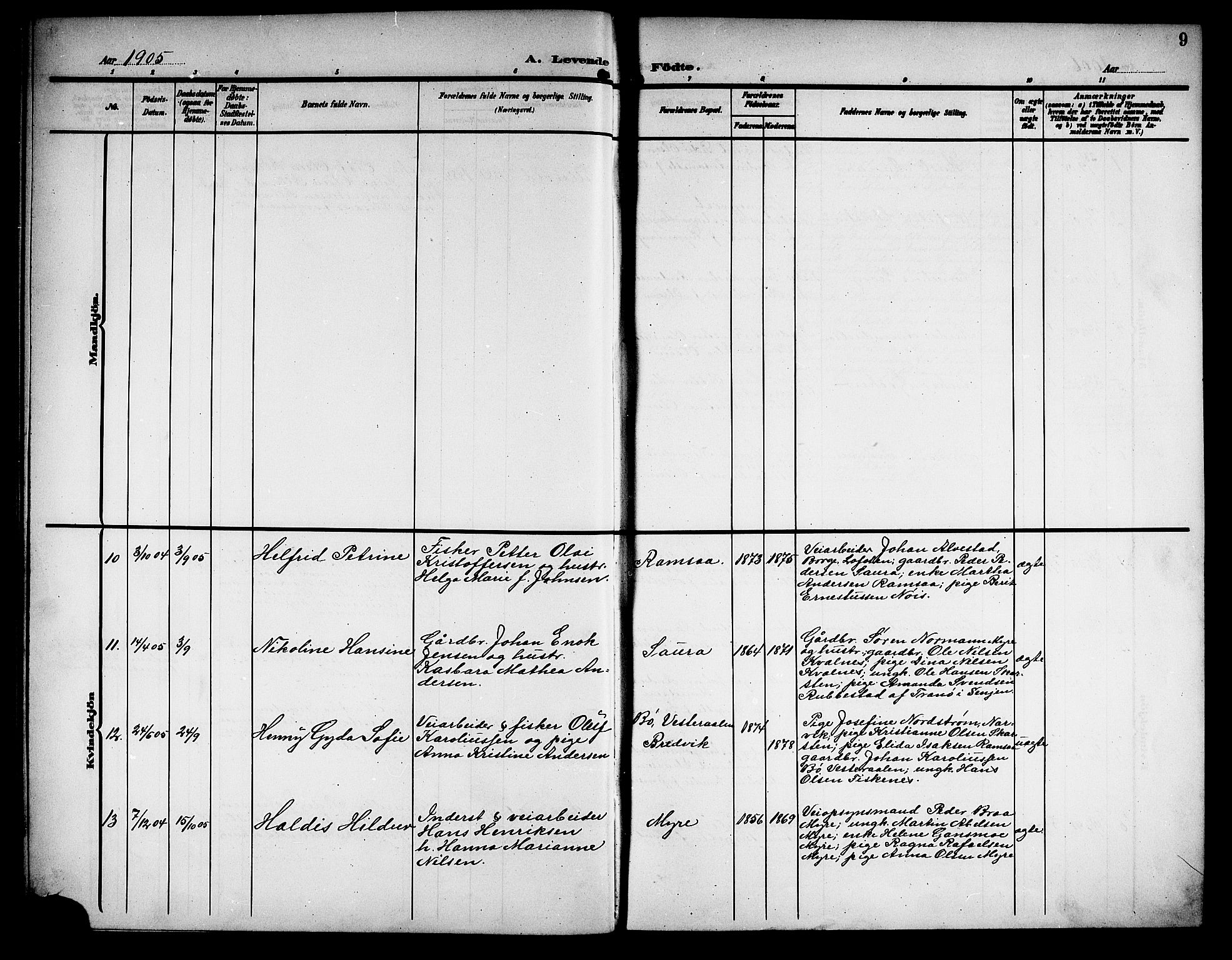 Ministerialprotokoller, klokkerbøker og fødselsregistre - Nordland, AV/SAT-A-1459/897/L1414: Parish register (copy) no. 897C04, 1904-1915, p. 9