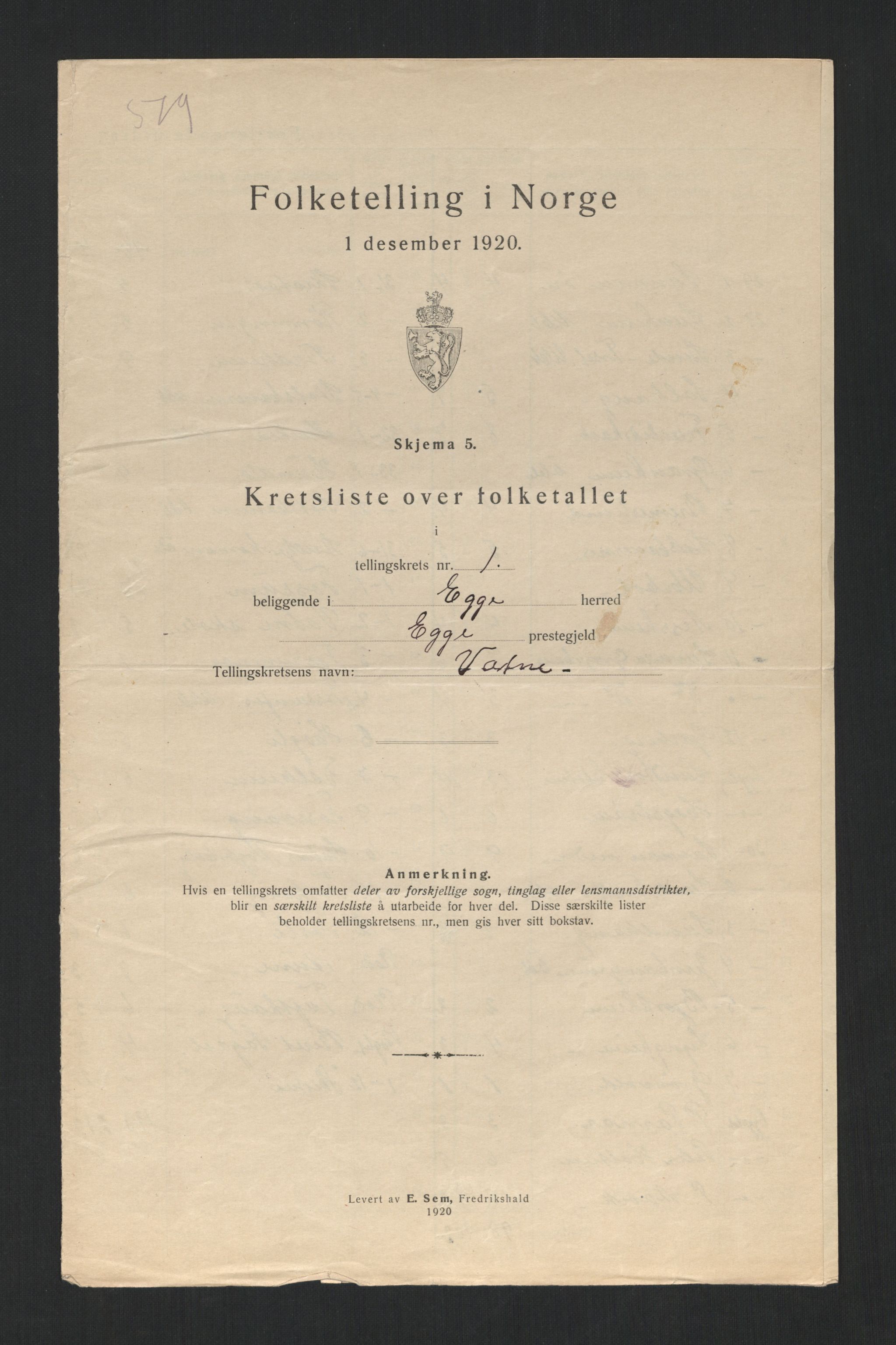 SAT, 1920 census for Egge, 1920, p. 14
