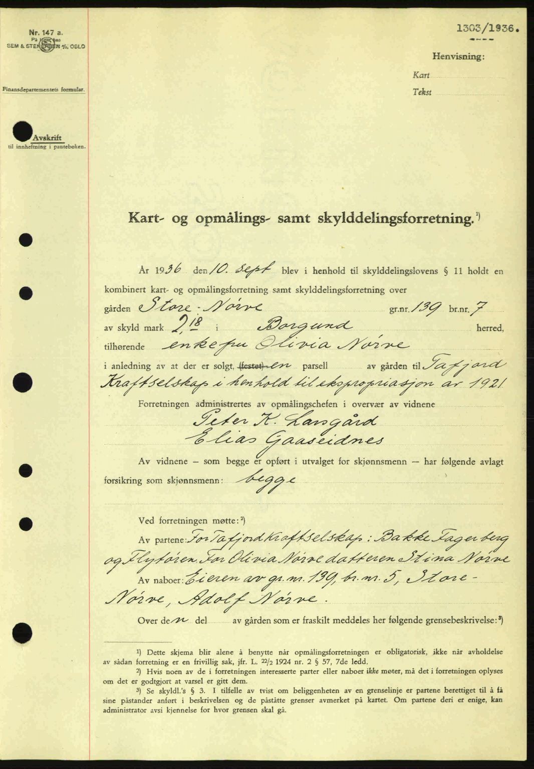 Nordre Sunnmøre sorenskriveri, AV/SAT-A-0006/1/2/2C/2Ca: Mortgage book no. A2, 1936-1937, Diary no: : 1303/1936