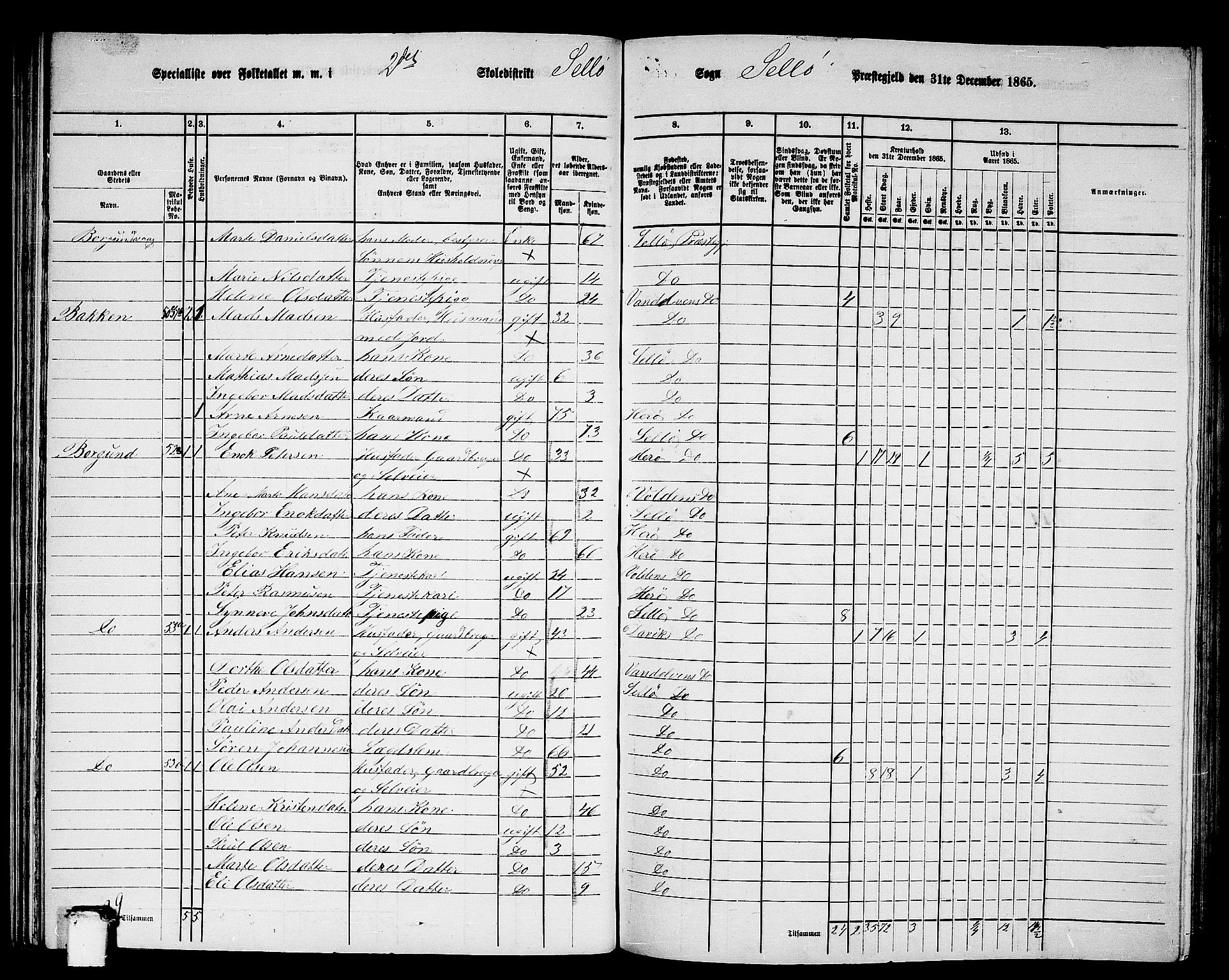 RA, 1865 census for Selje, 1865, p. 45