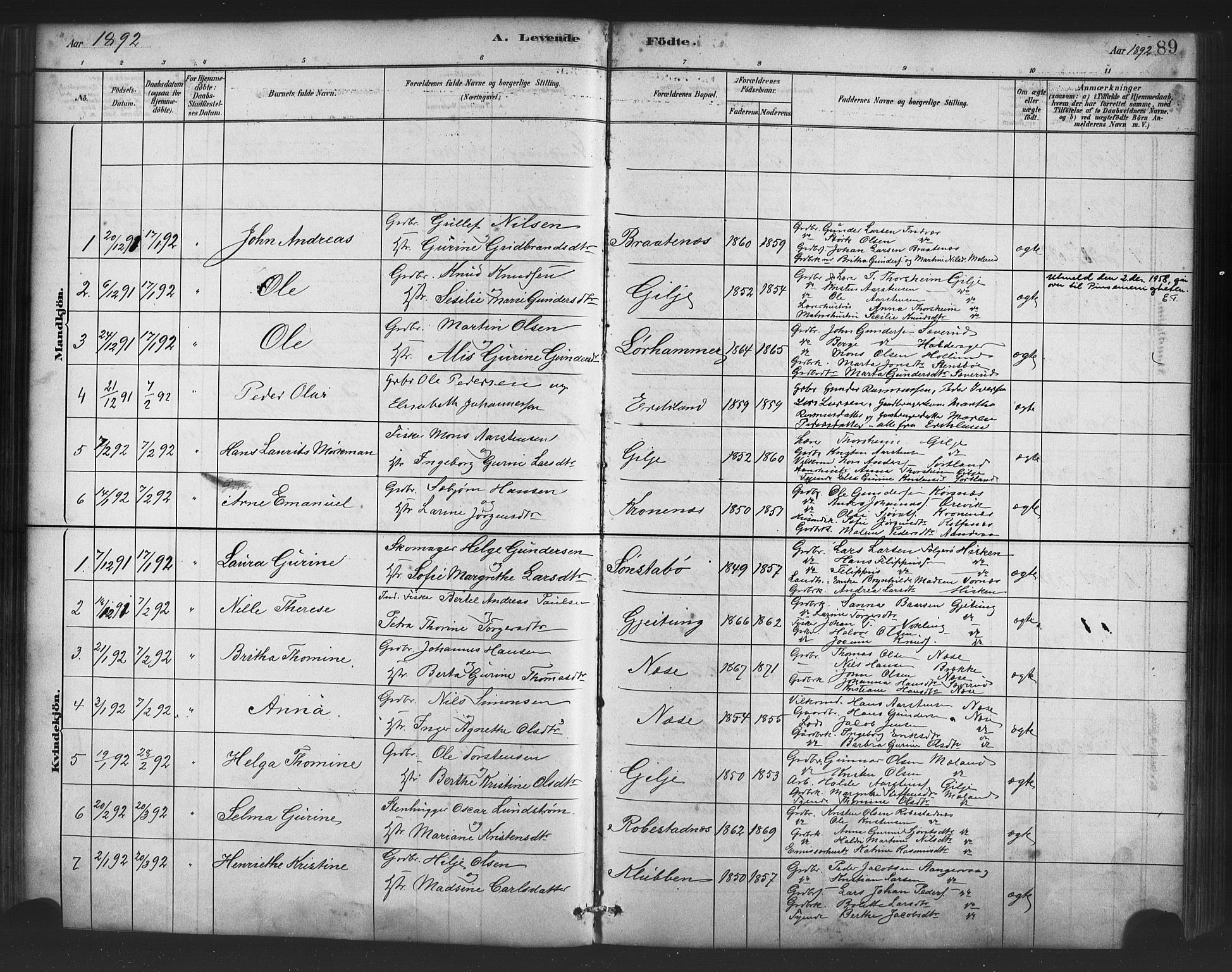 Finnås sokneprestembete, SAB/A-99925/H/Ha/Haa/Haac/L0001: Parish register (official) no. C 1, 1881-1894, p. 89