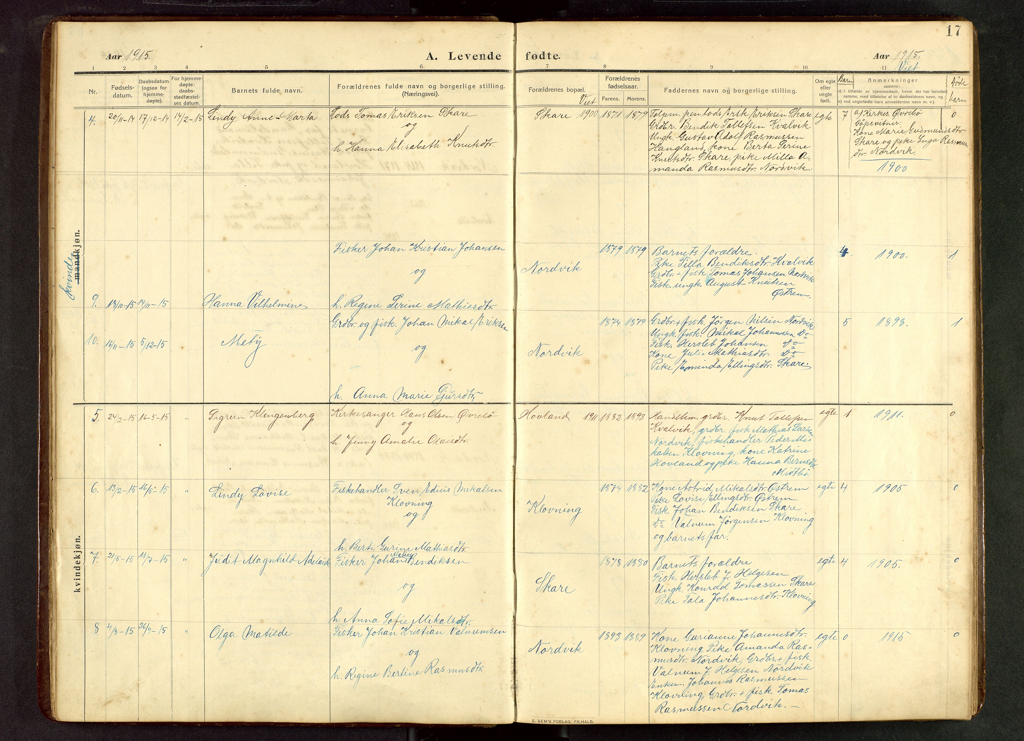 Torvastad sokneprestkontor, AV/SAST-A -101857/H/Ha/Hab/L0012: Parish register (copy) no. B 12, 1909-1945, p. 17