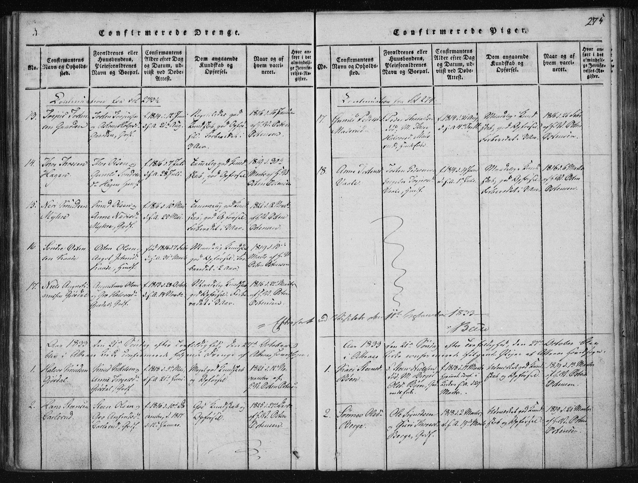 Tinn kirkebøker, SAKO/A-308/F/Fa/L0004: Parish register (official) no. I 4, 1815-1843, p. 274b-275a