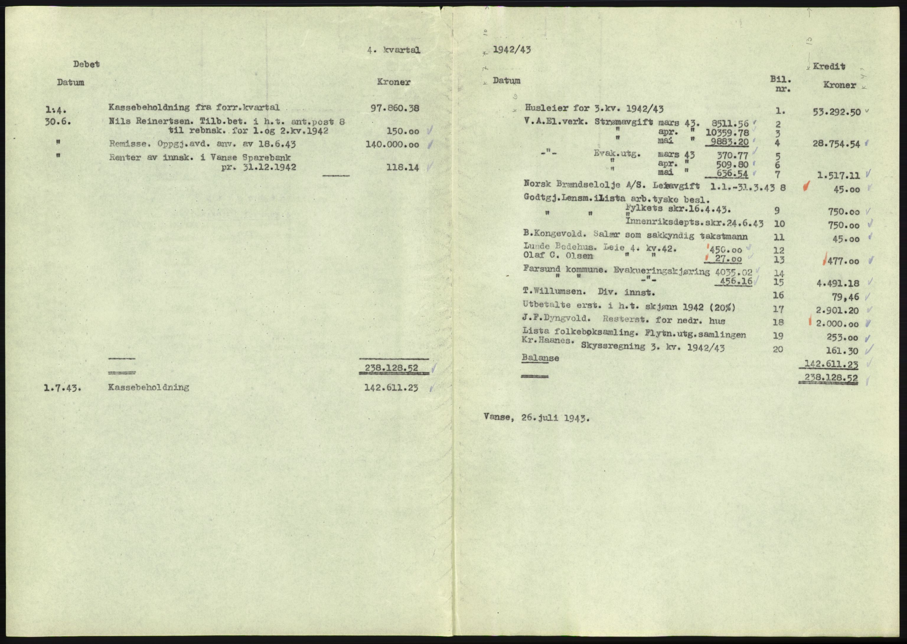Forsvarsdepartementet, 10. kontor / Oppgjørskontoret, AV/RA-RAFA-1225/D/Db/L0180: Lista oppgjørskontor, 1942-1952, p. 298